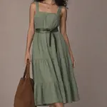 ADA Midi Leather Wrap Belt in Khaki