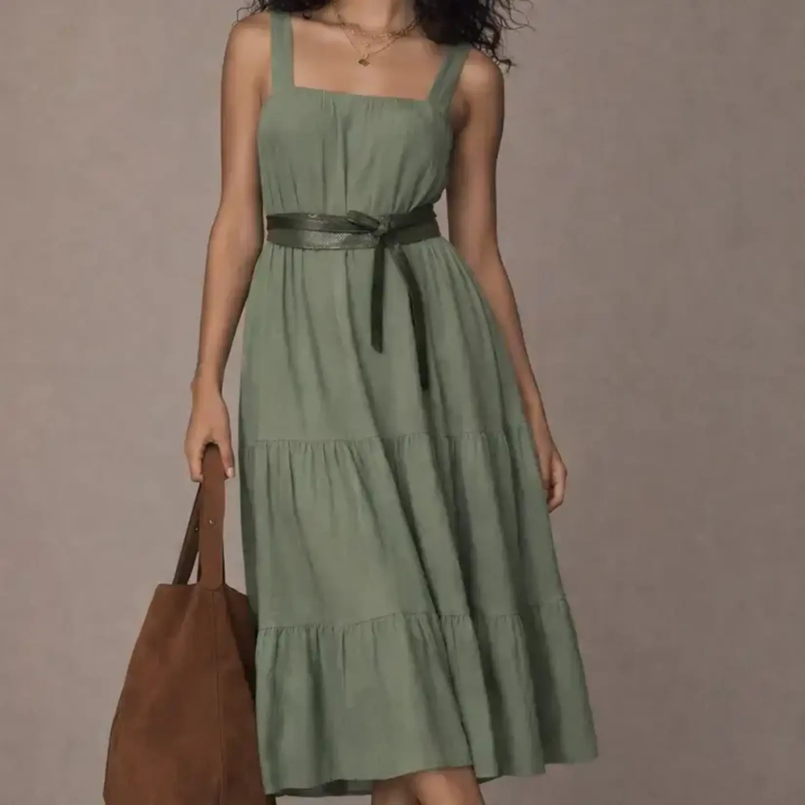 ADA Midi Leather Wrap Belt in Khaki