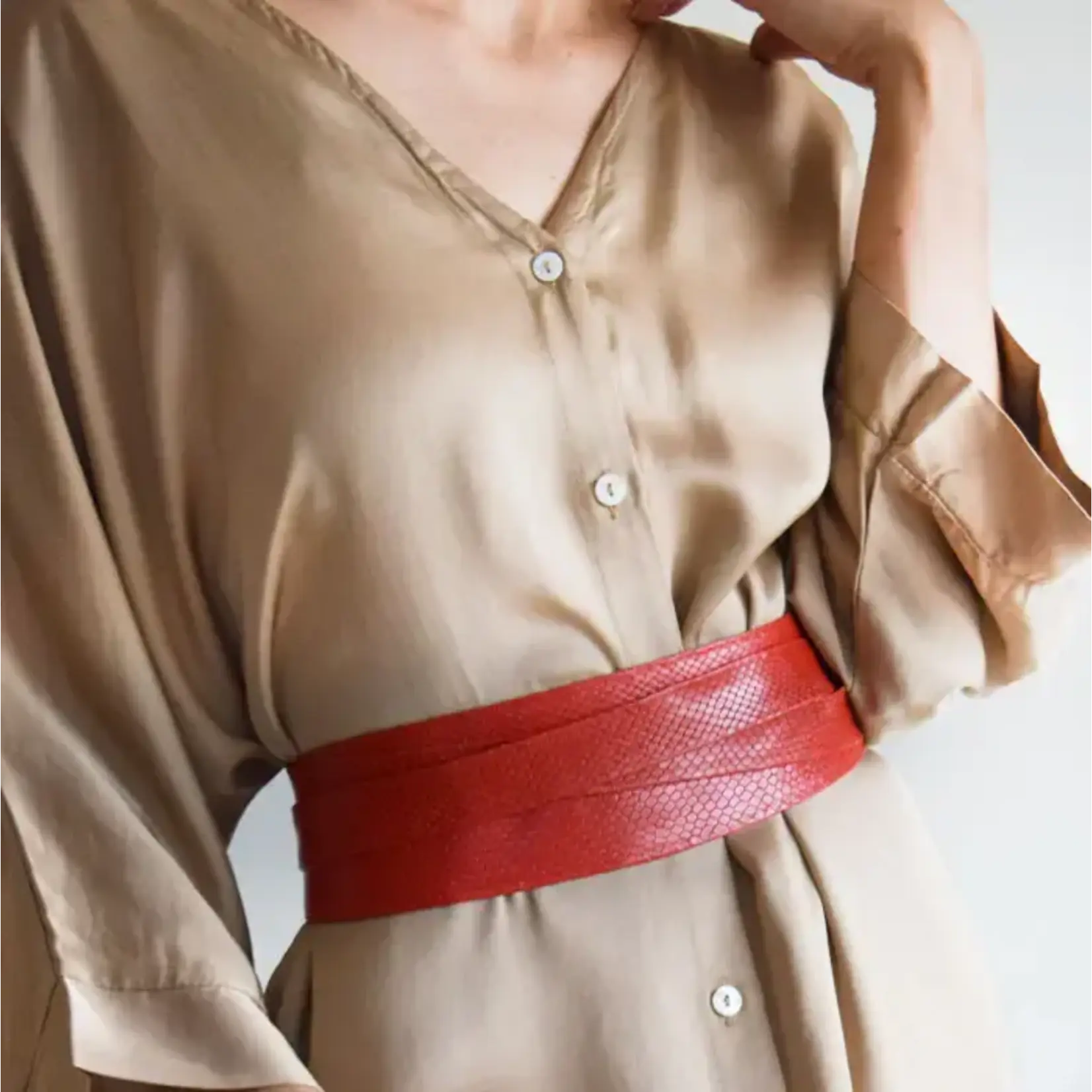 ADA Original Leather Wrap Belt in Red Python
