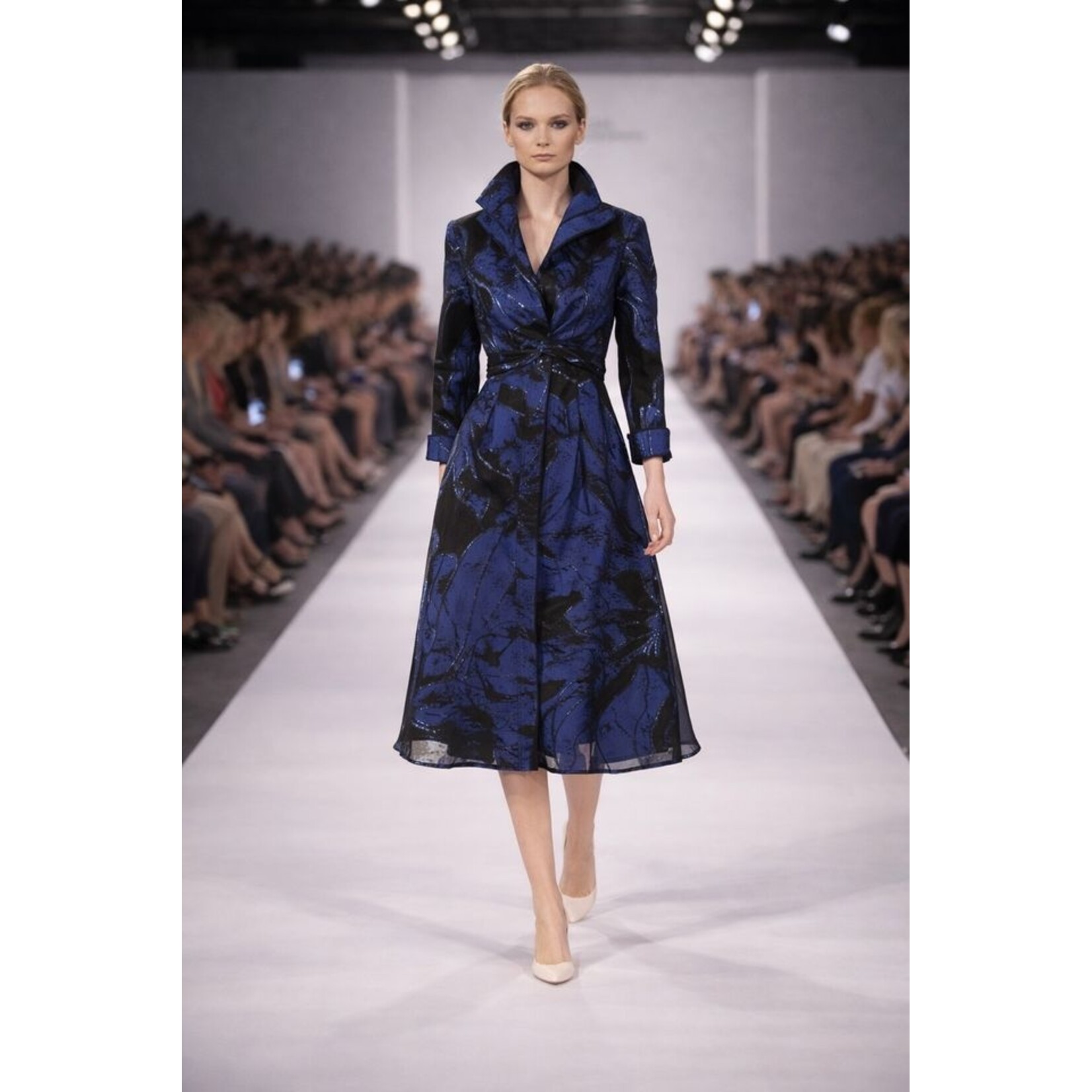 Samuel Dong Jacquard Twist Front Tie Coat/Dress in Flower Black Midnight