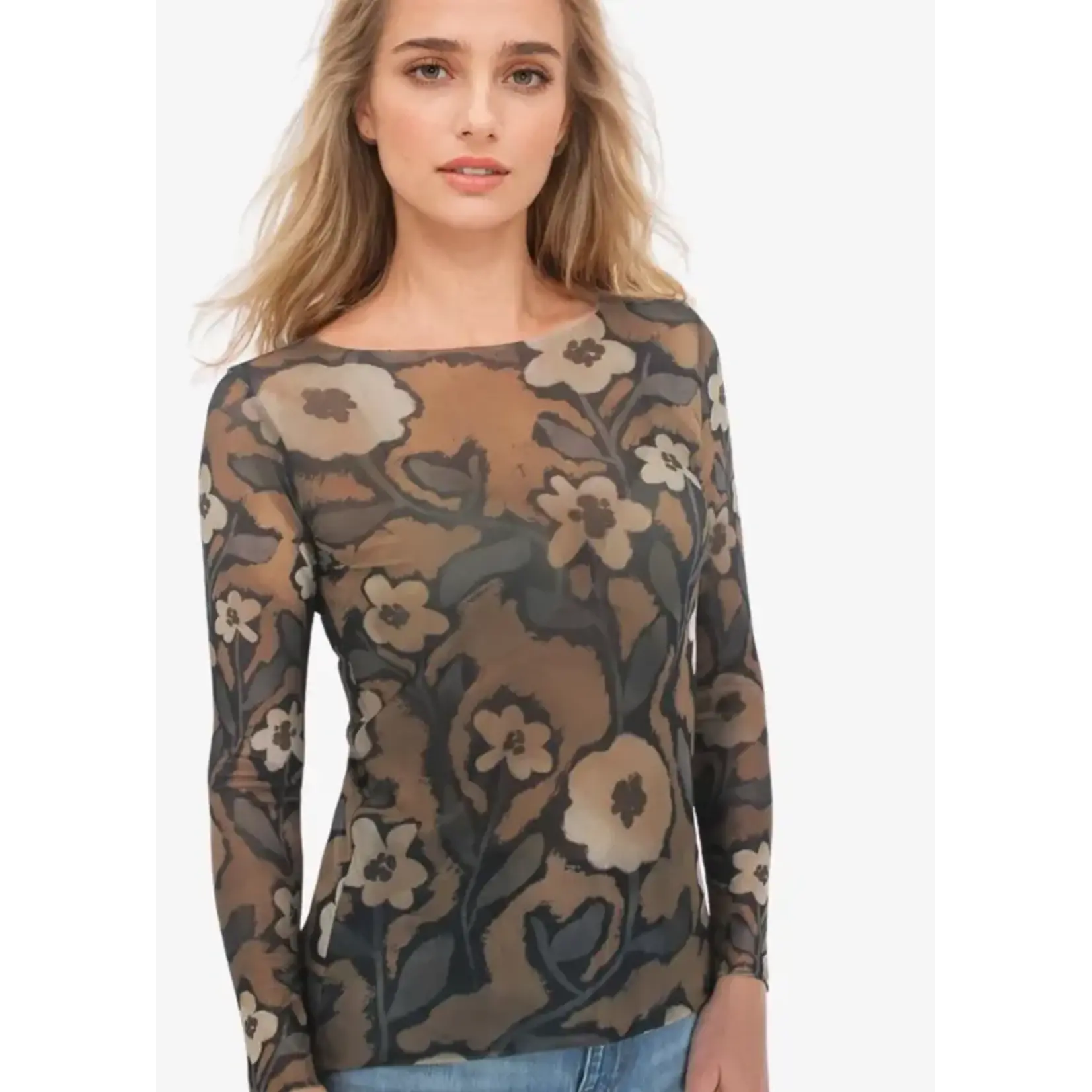 AMB Designs International Sepia Bloom-NudiTee Sheer Top