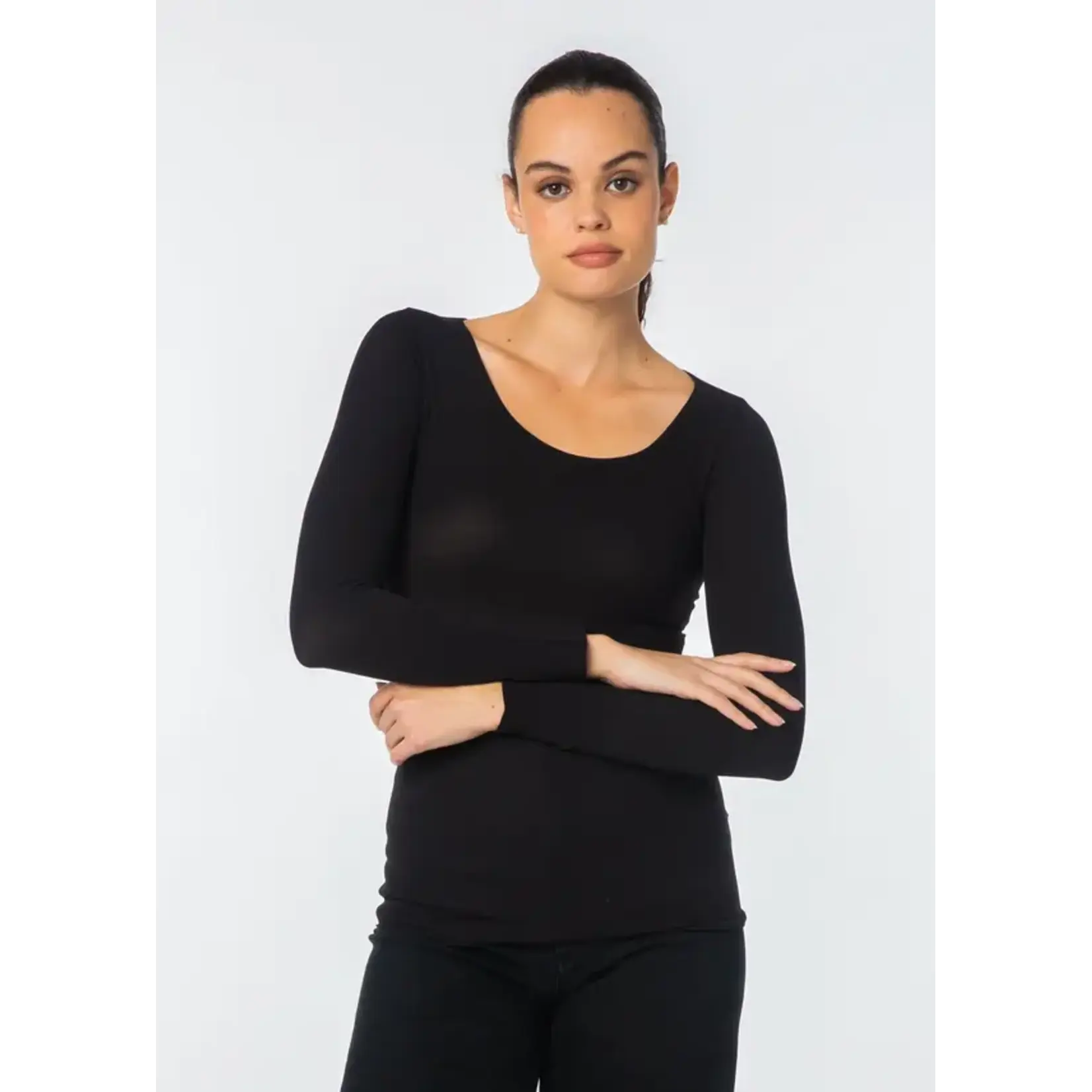 AMB Designs International Solid Raw Edge Second Skin Top  in Black