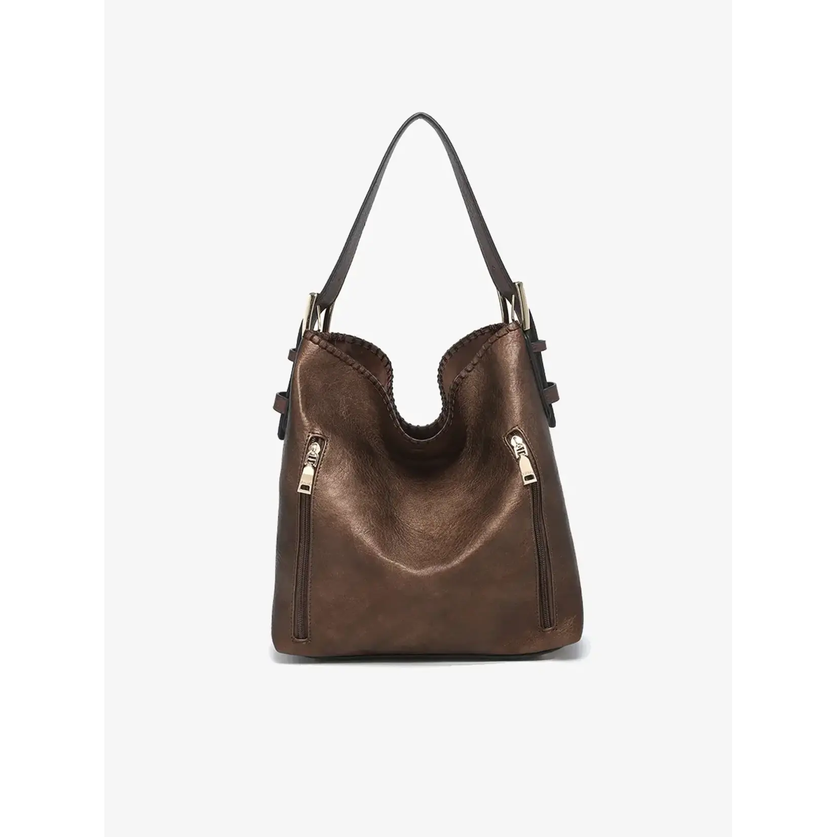 Jen & Co Alexa Vegan Hobo Bag in a Bag w/2SideZipprSnapCls Cocoa Pearl