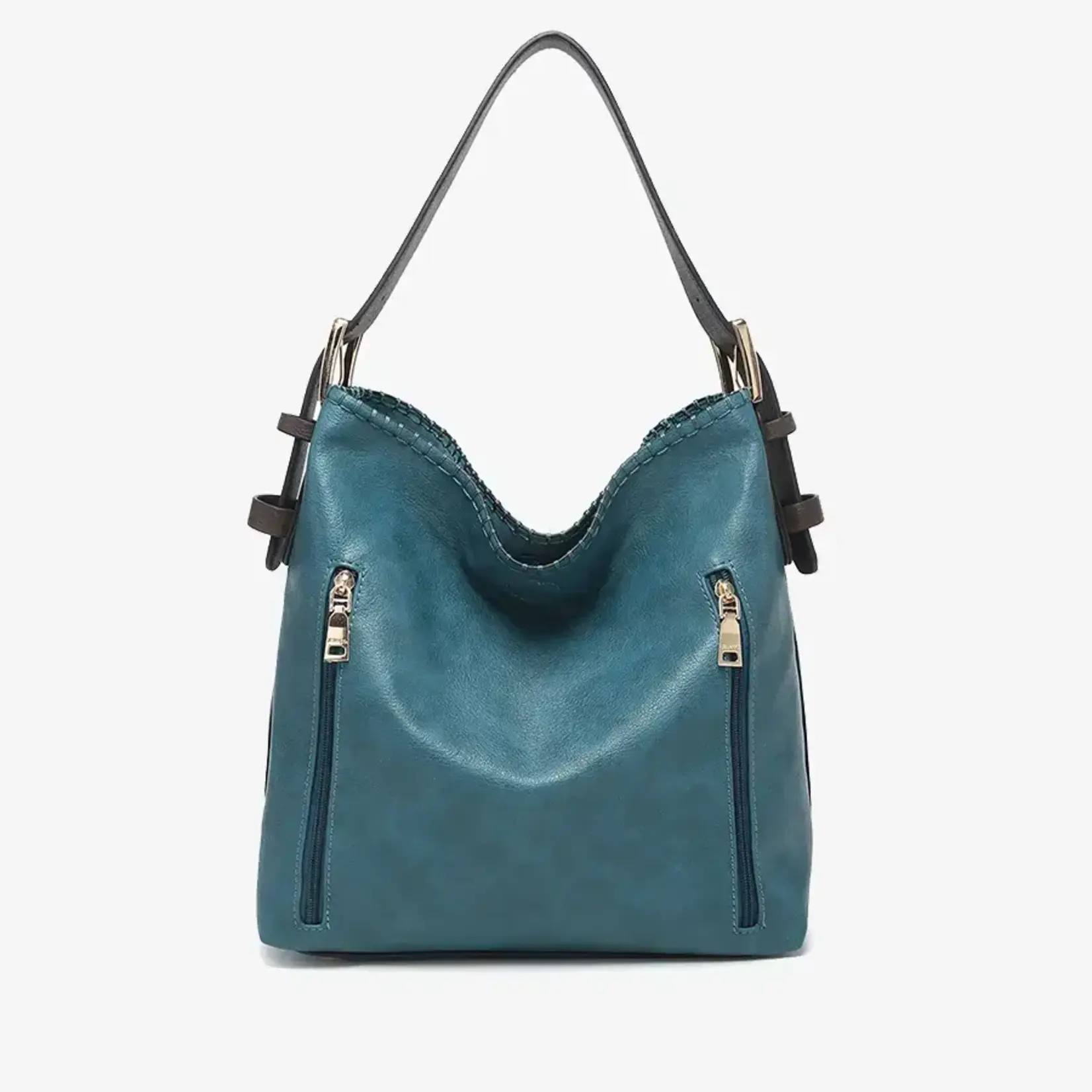 Jen & Co Alexa Vegan Hobo Bag in a Bag w/2SideZipprSnapCls Peacock