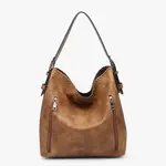 Jen & Co Alexa Vegan Hobo Bag in a Bag w/2SideZipprSnapCls Distressed Brown
