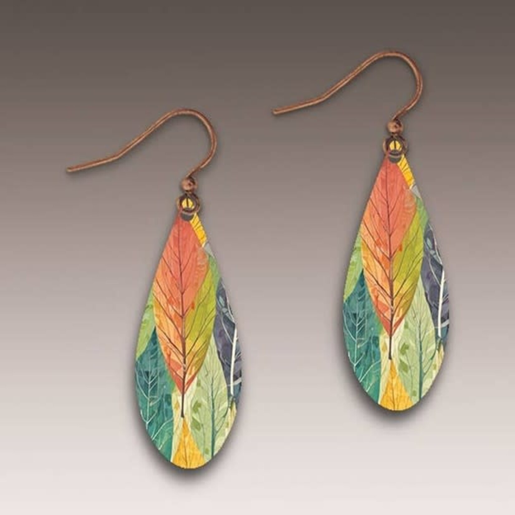 Illustrated Light Forest Block Dew Drop Handmade Earrings