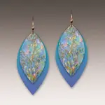 Illustrated Light Blue Branch Shimmer Leaf Point Earrings