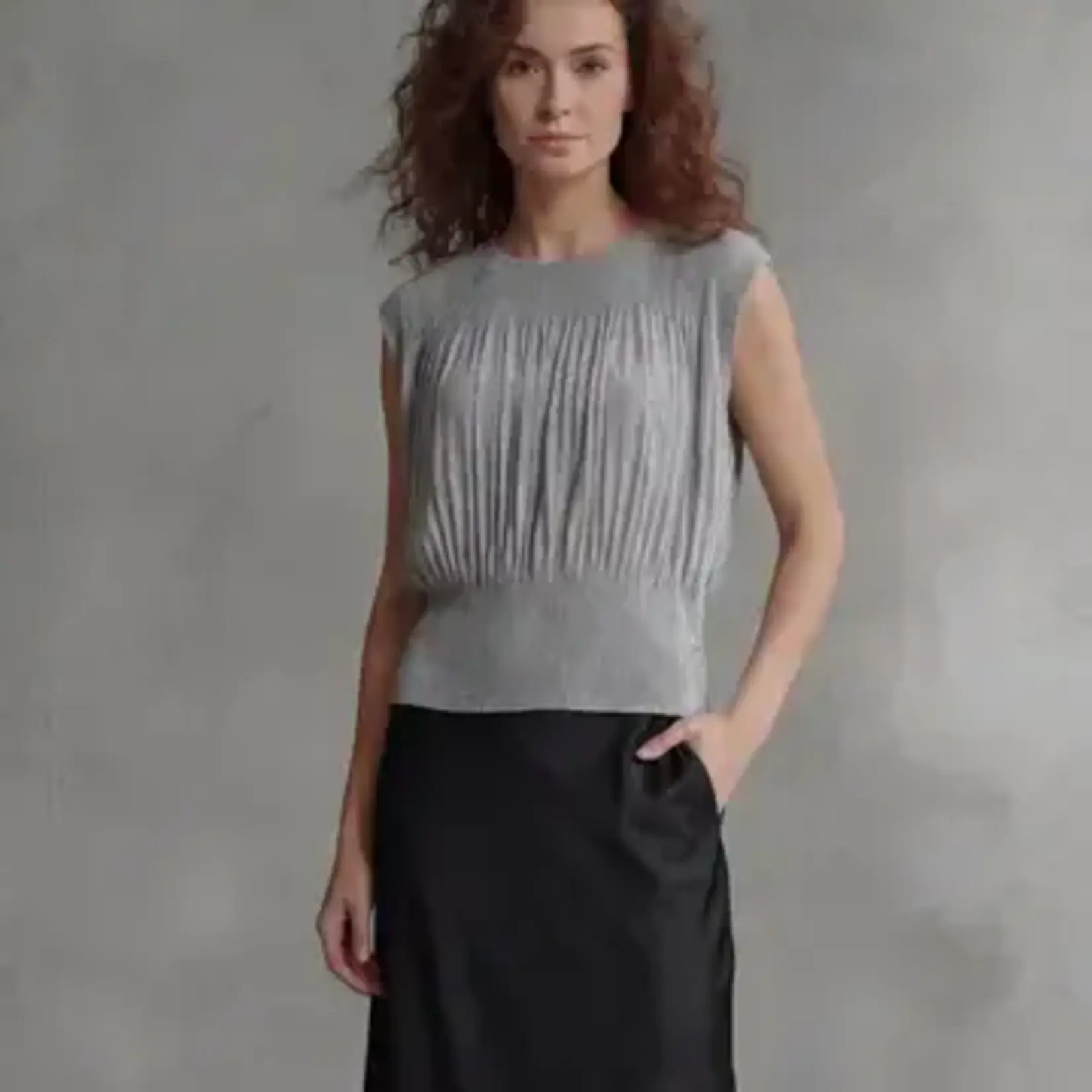 Ellyndale Pleating Sleeveless Chiffon Flow Top in Grey OS