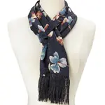 Silk Fringed Blue Floral Scarf