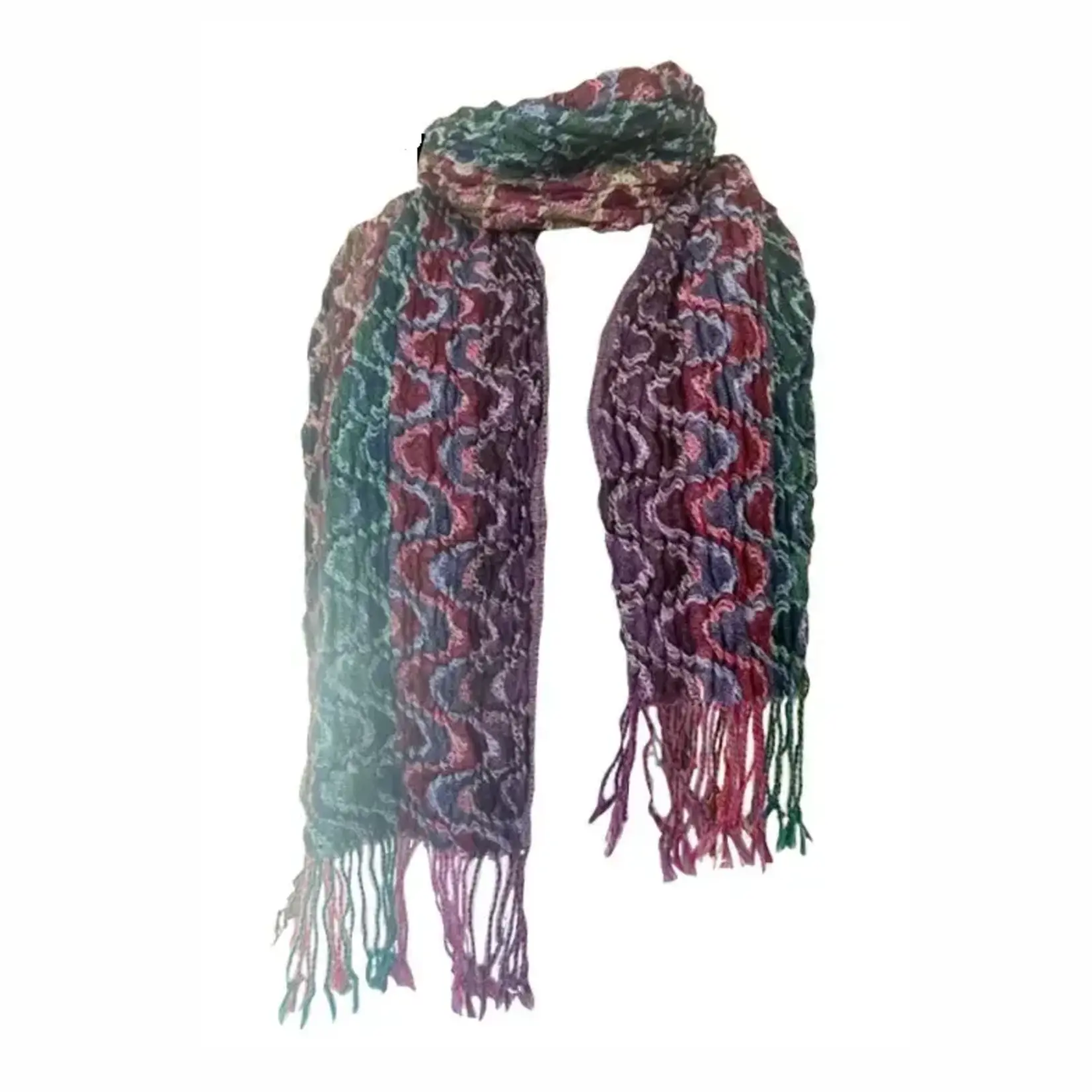 Pashmina Ruffle Scarf  in Berry/Green