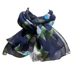 Floral Print on Navy Silk Chiffon Scarf