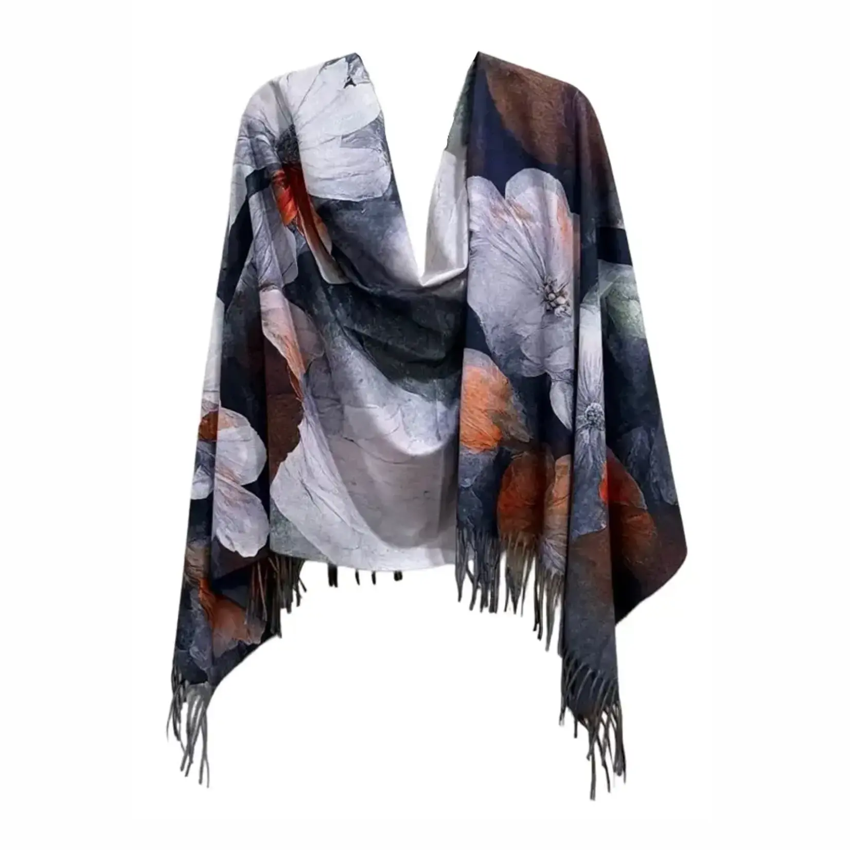 Watercolor White Floral Shawl/Scarf