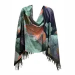 Watercolor Green/Rust Floral Shawl/Scarf