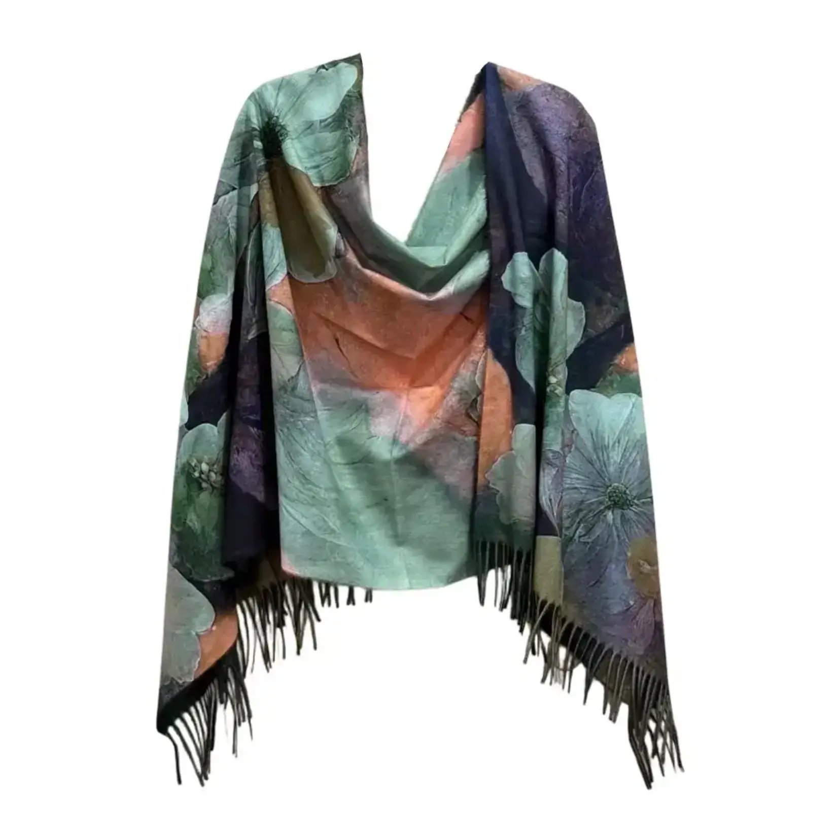 Watercolor Green/Rust Floral Shawl/Scarf