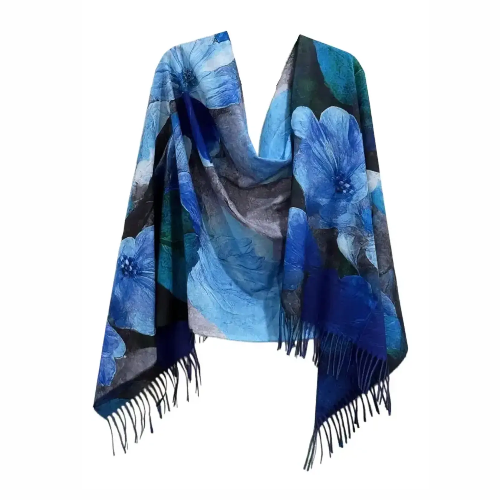 Watercolor Blue Floral Shawl/Scarf