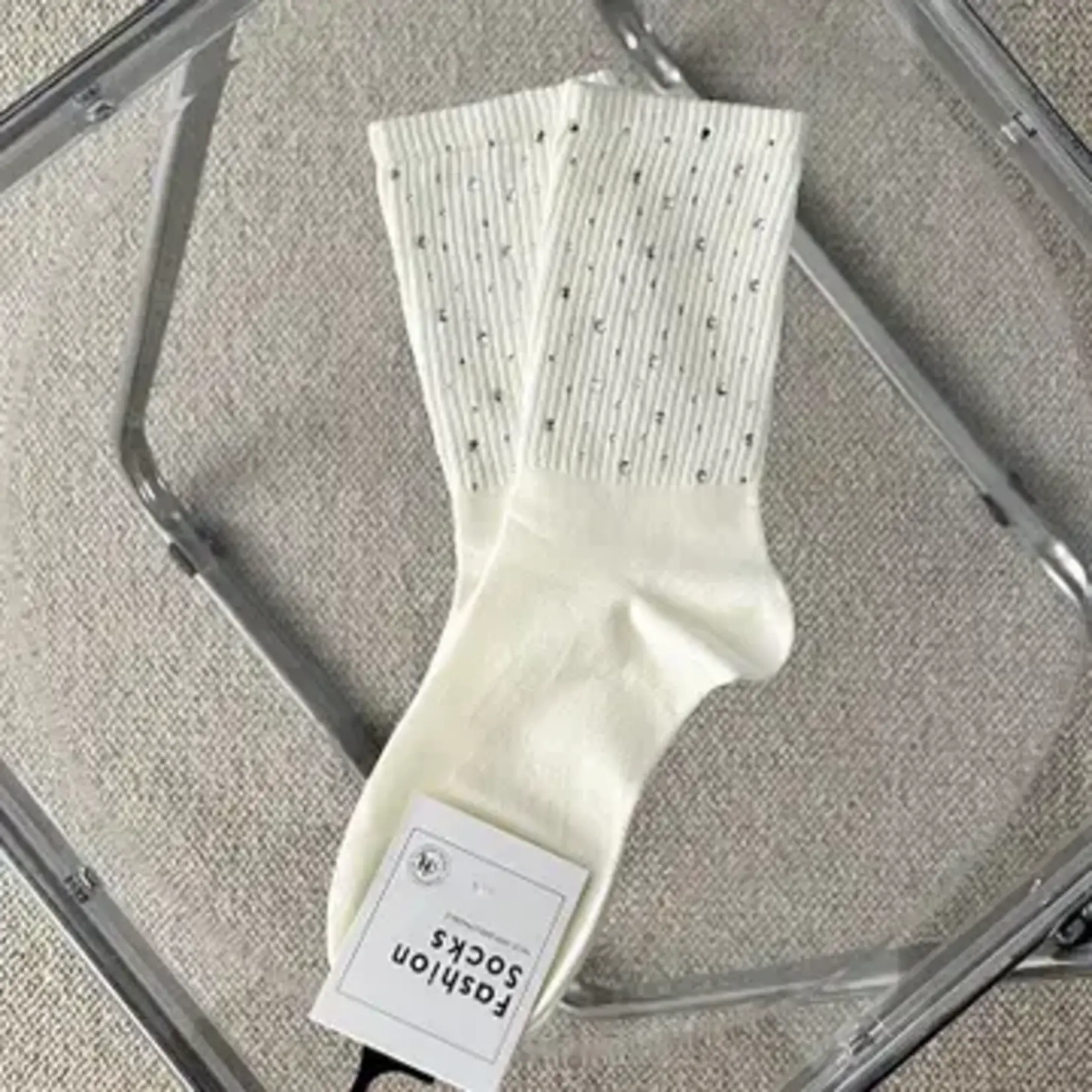 Dipped Shop Rhinestone Ribbed Simple Cotton Socks