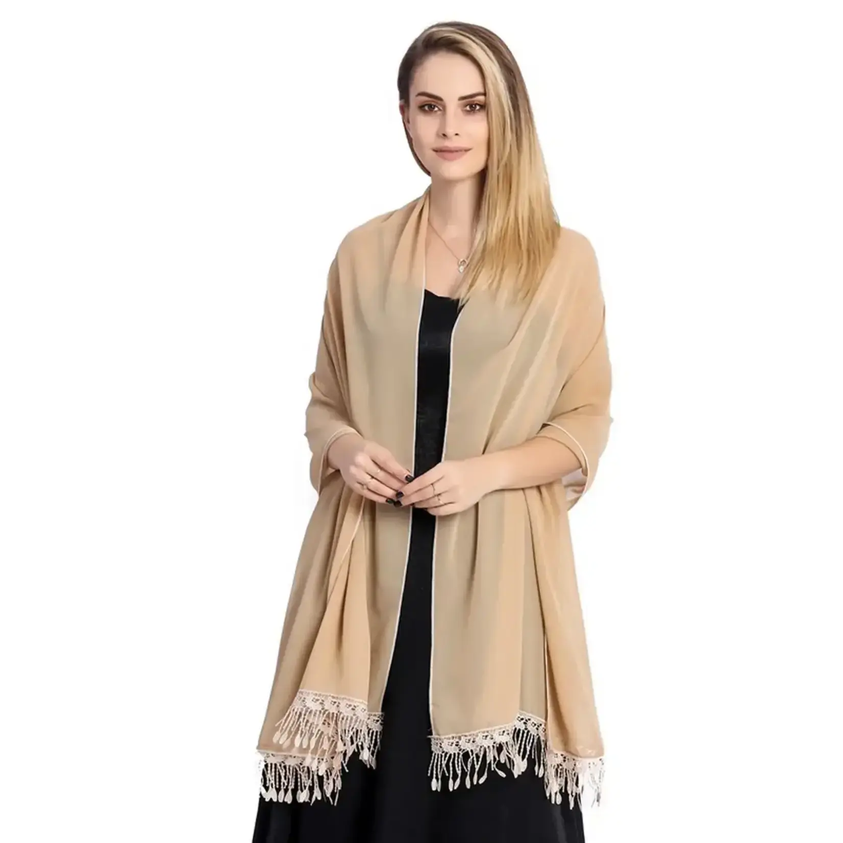 Dinner Lace Chiffon Shawl Champagne