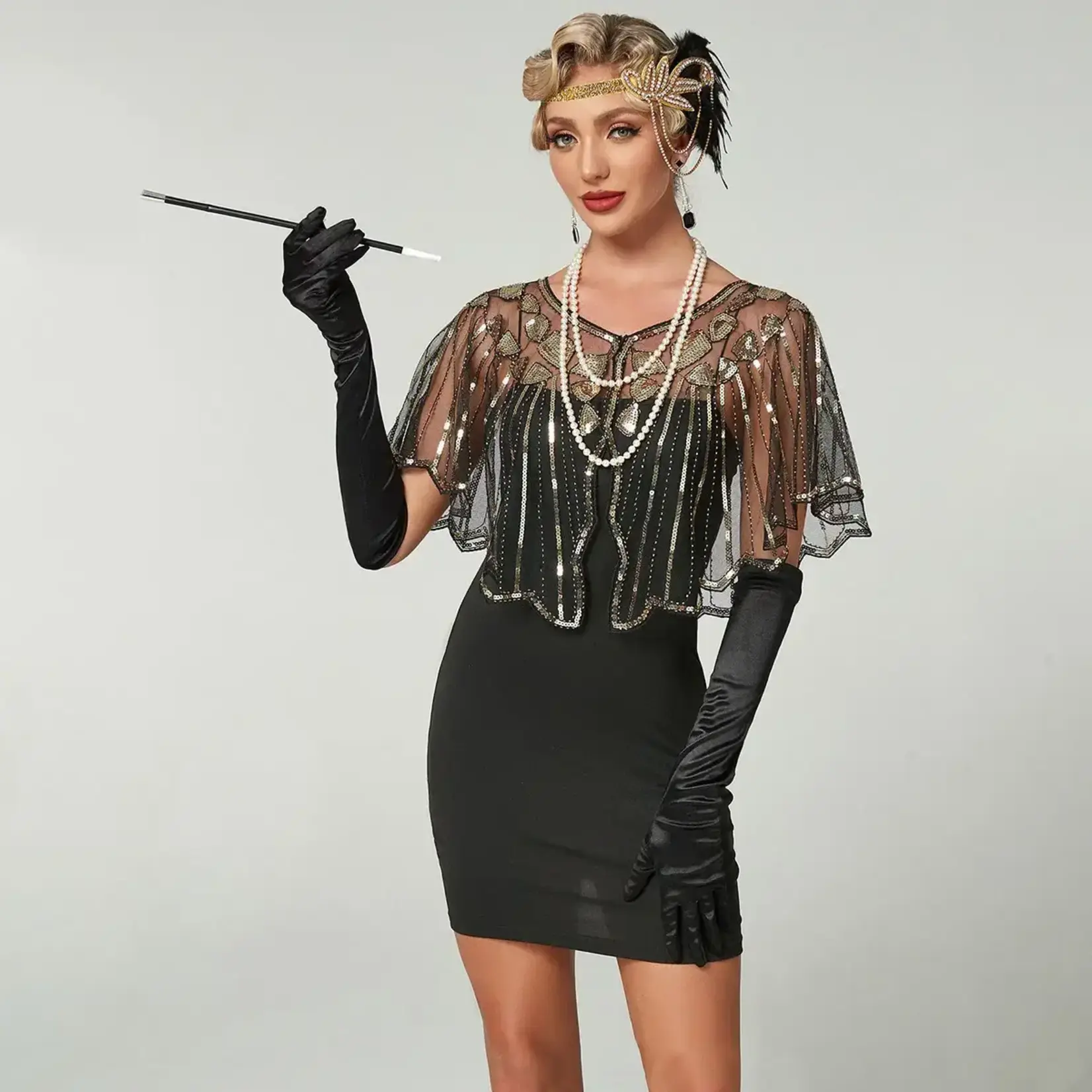 Lace Sequin Shawl – Dress Cover Gold3