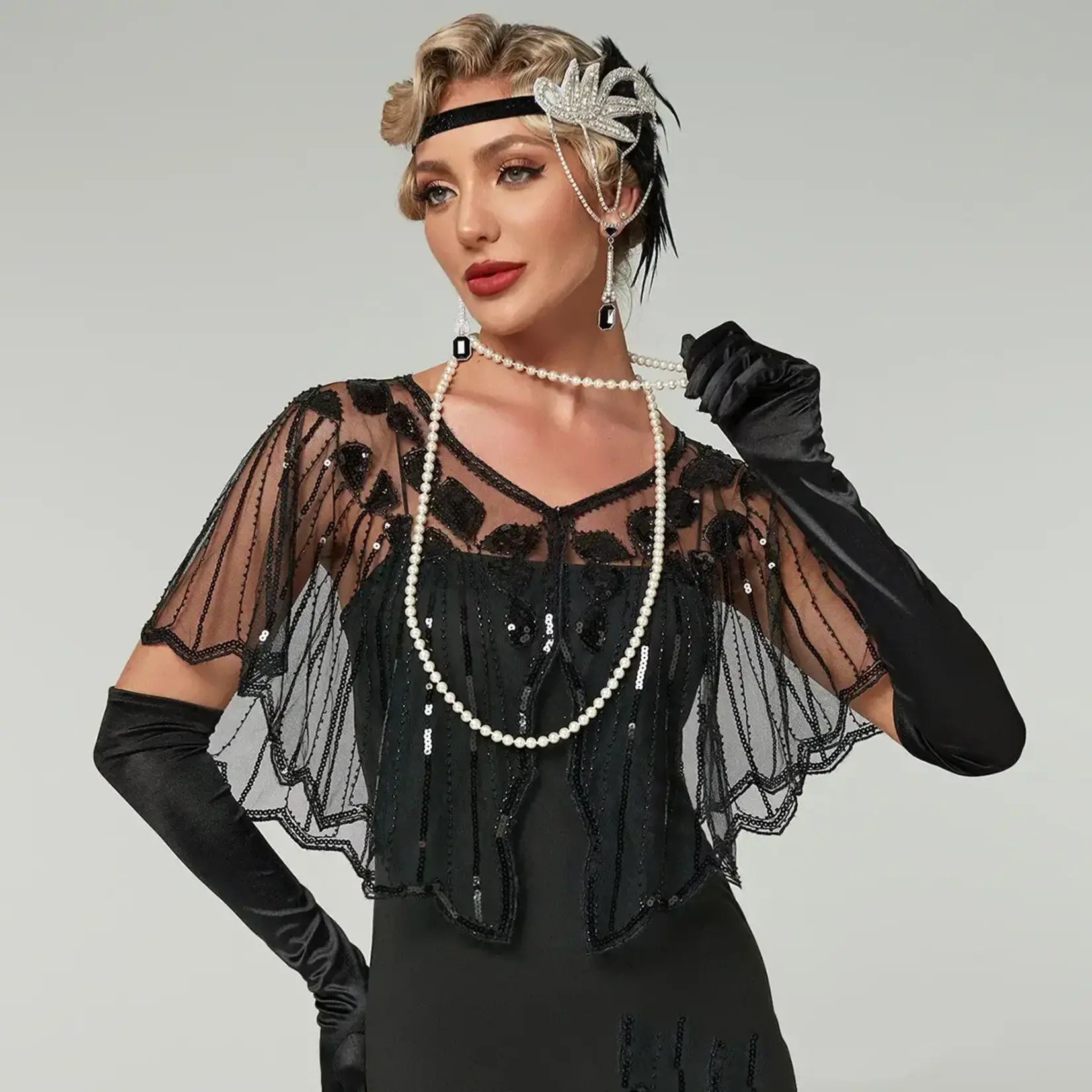 Lace Sequin Shawl – Dress Cover Blk1
