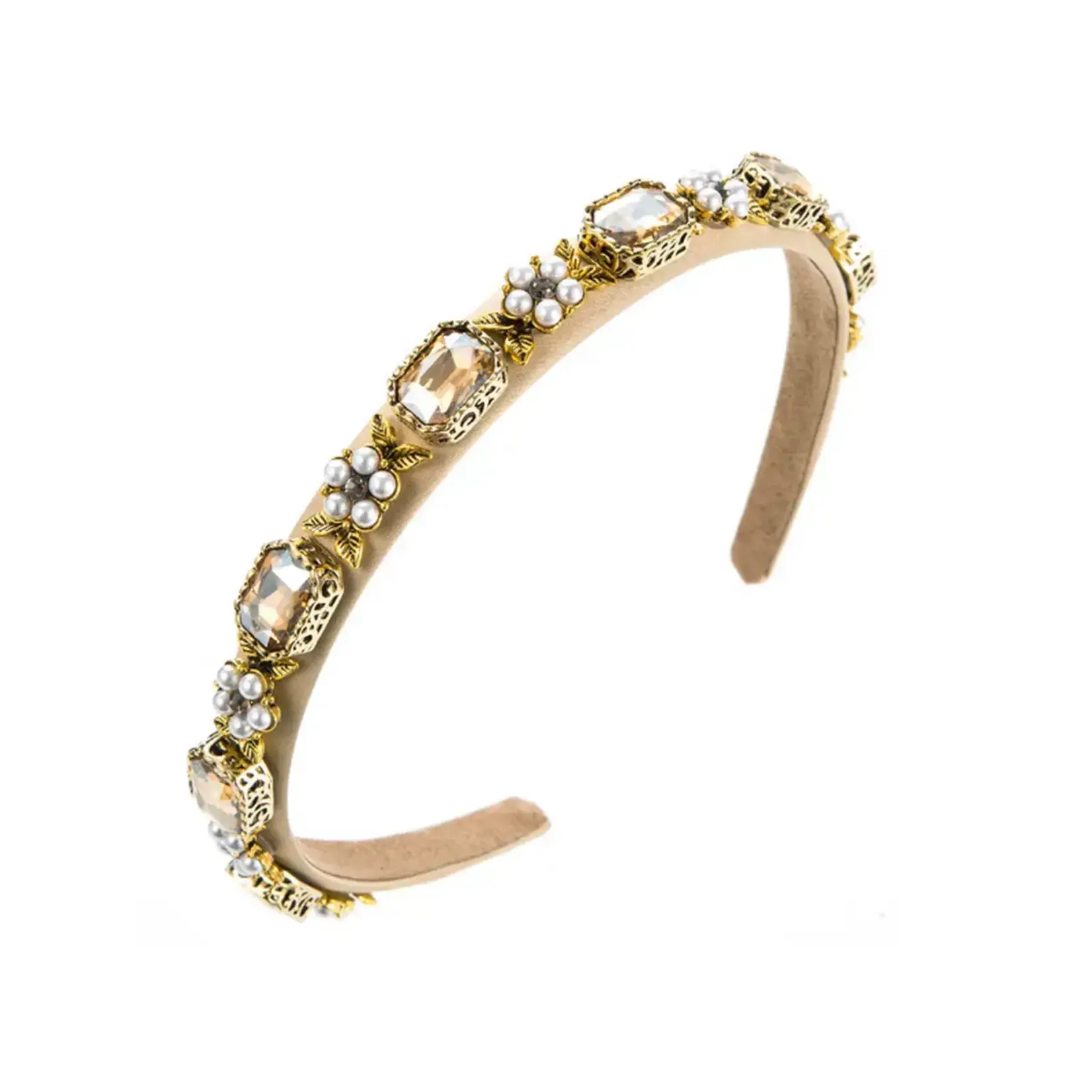 Jewels & Pearls Headband in Light Coffee