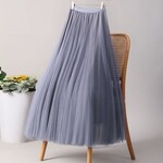Solid Color Elastic-Waist Tulle A-Line Skirt in Grey