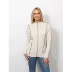 Seersucker Mock Neck Top In Buff/Black