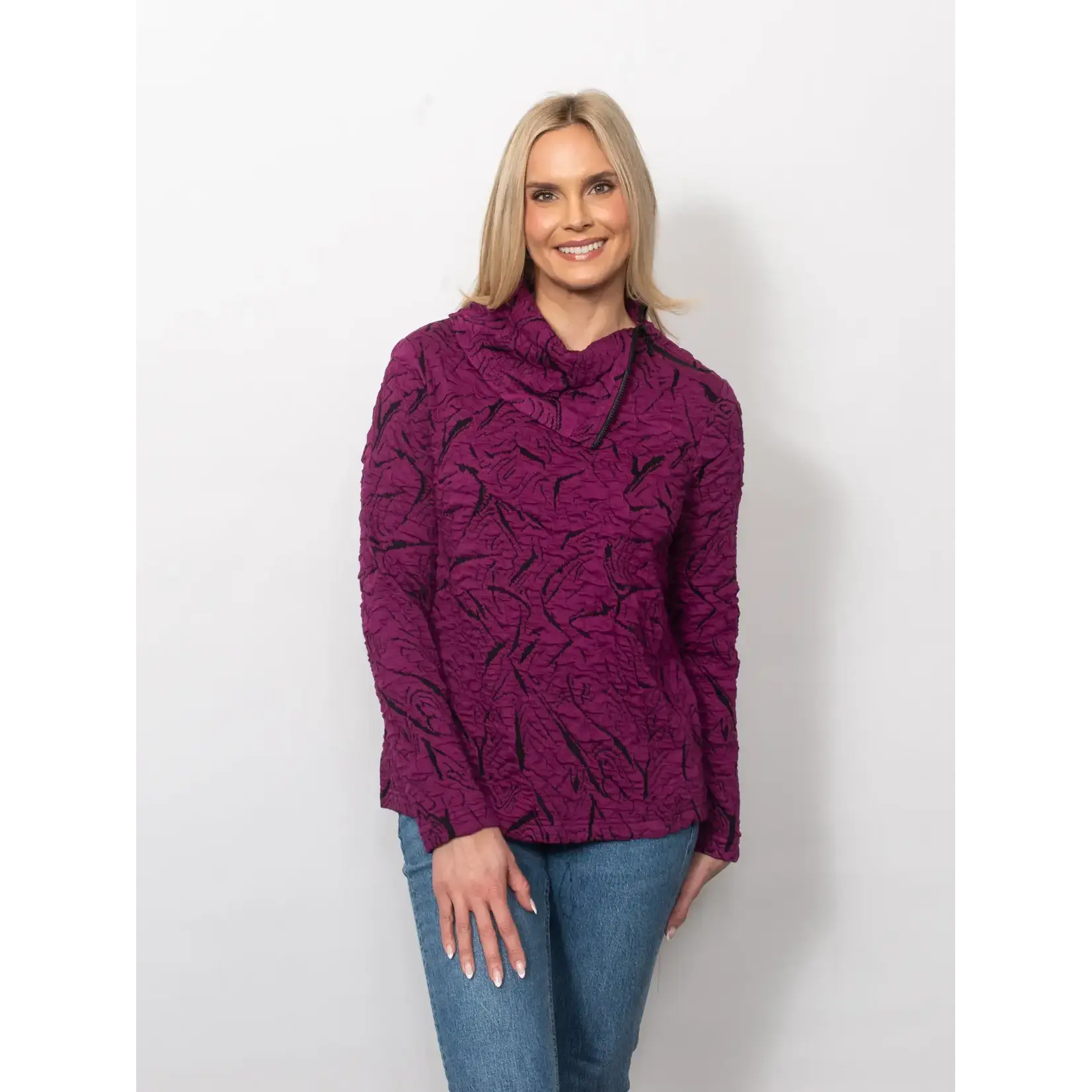 Blister Knit Asymmetrical Zip Collar In Mulberry