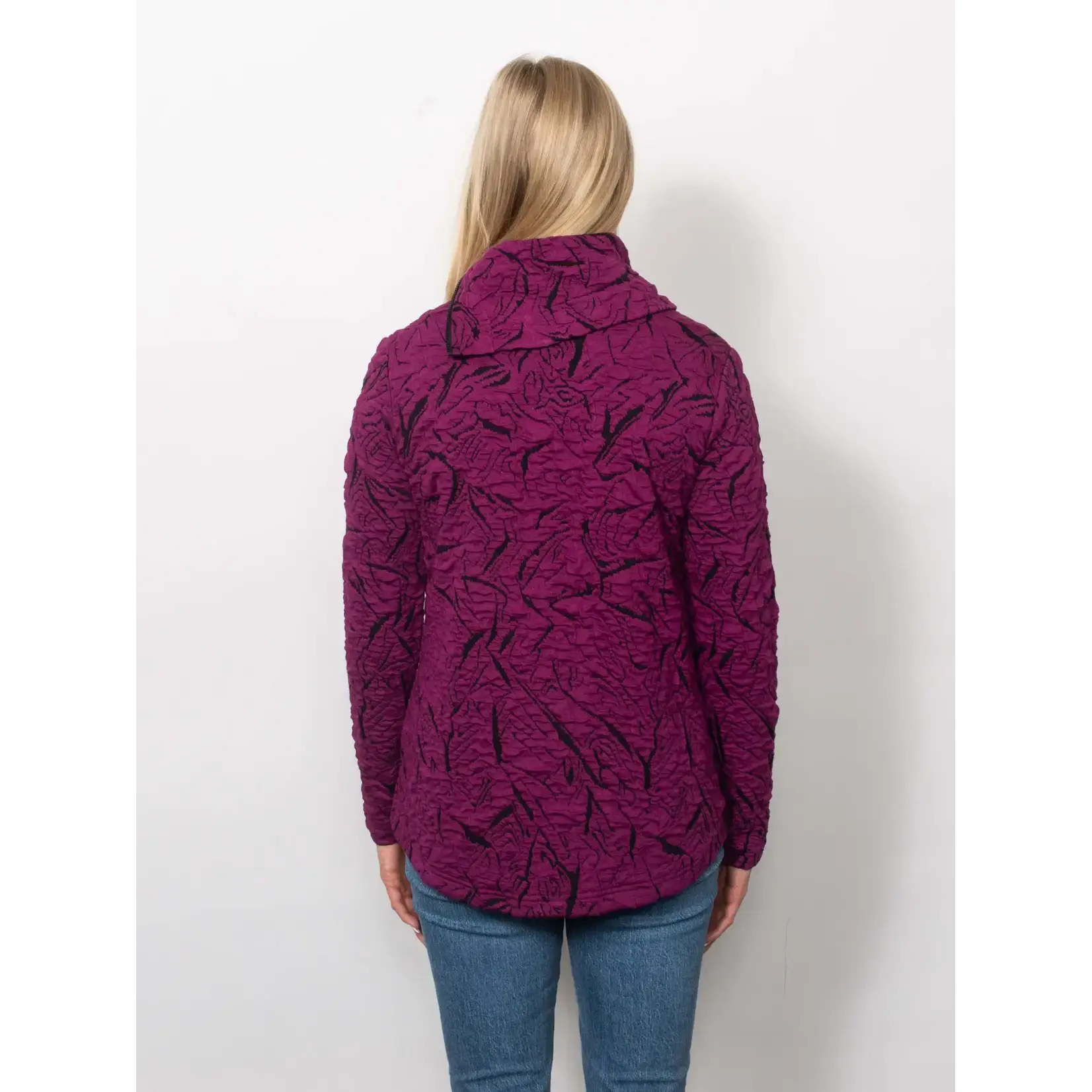 Blister Knit Asymmetrical Zip Collar In Mulberry