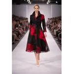 Samuel Dong Jacquard Twist Front Tie Coat/Dress Floral Blk/Red
