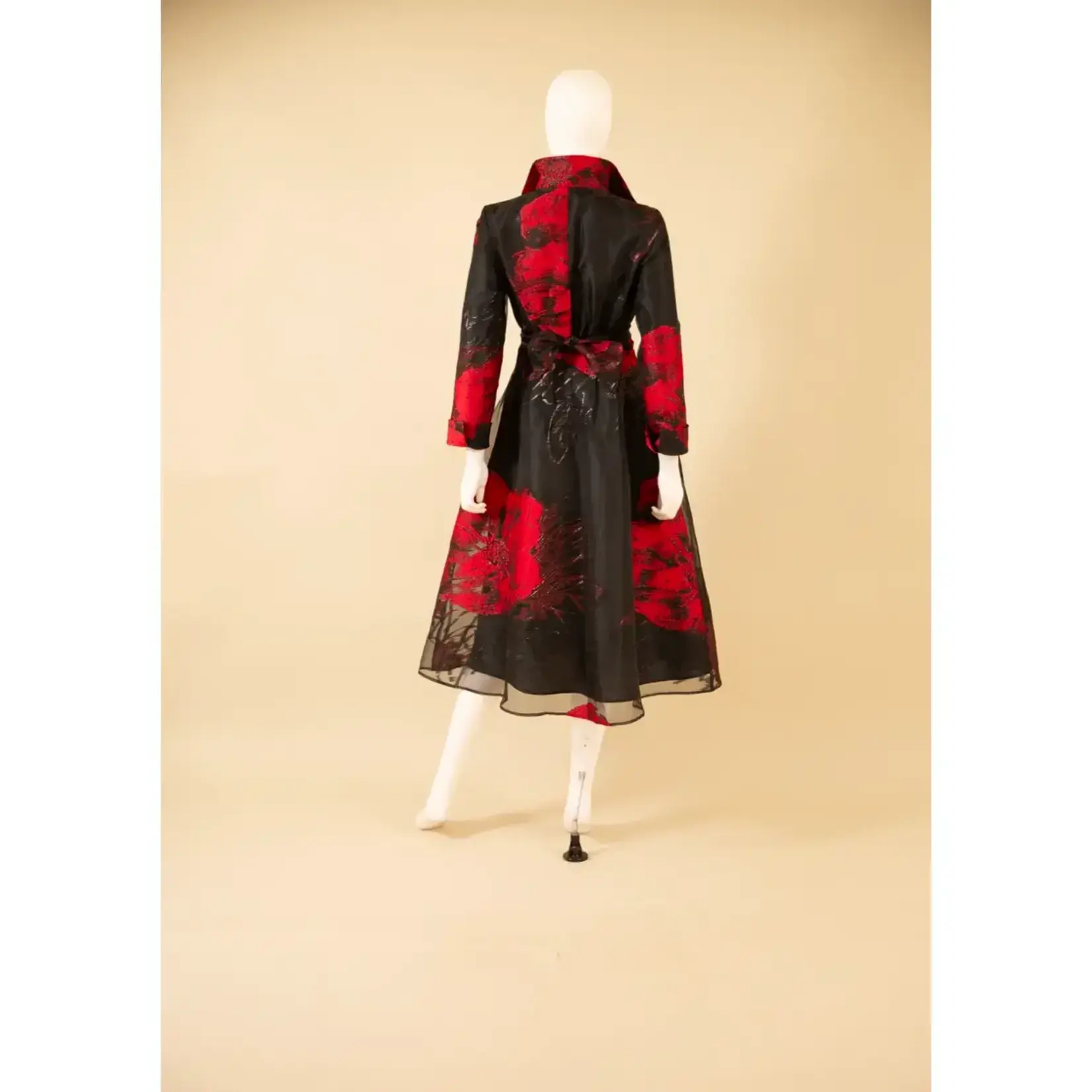 Samuel Dong Jacquard Twist Front Tie Coat/Dress Floral Blk/Red