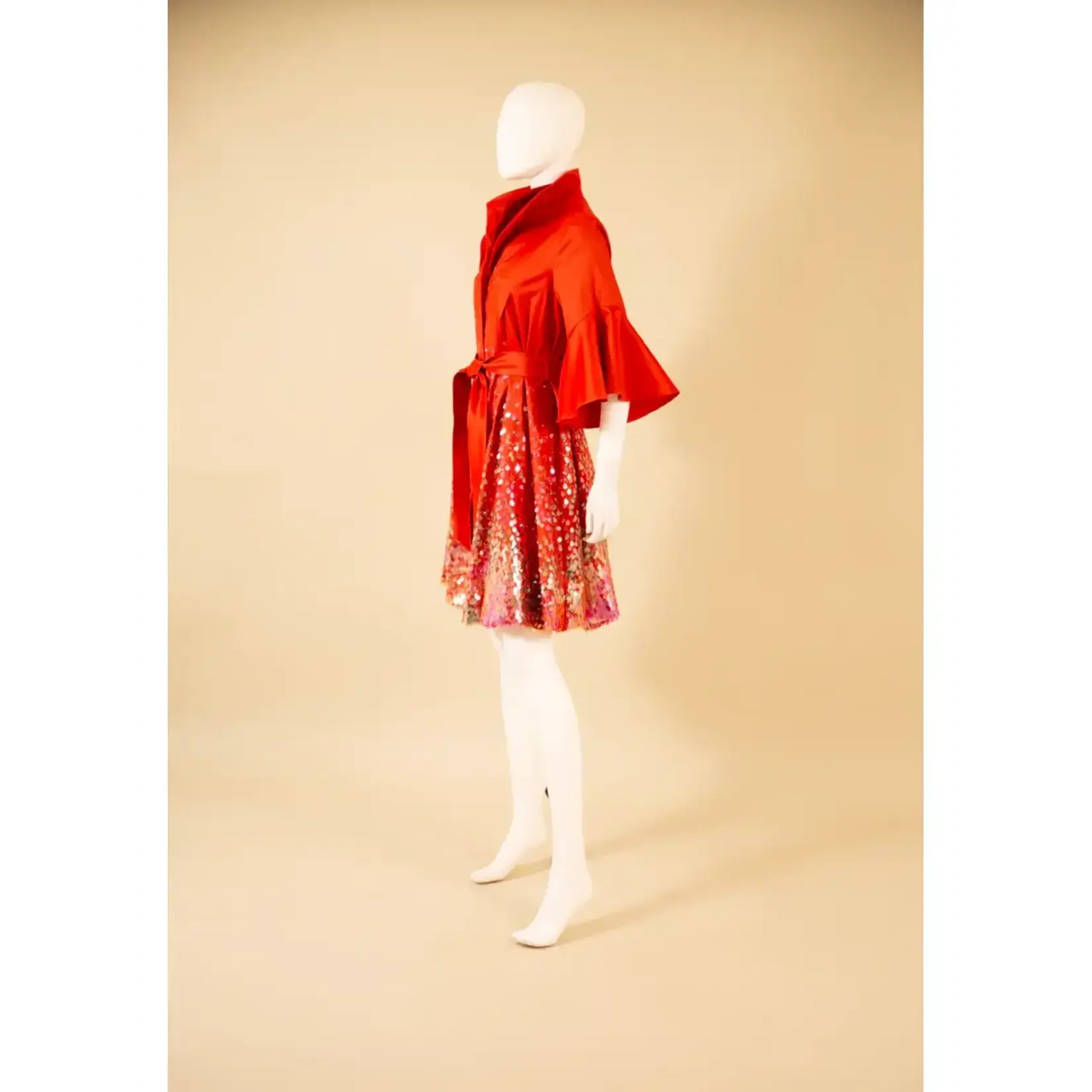 Samuel Dong Stretch Duppioni Sequin Bubble Dress Dbl Clr RustyRed
