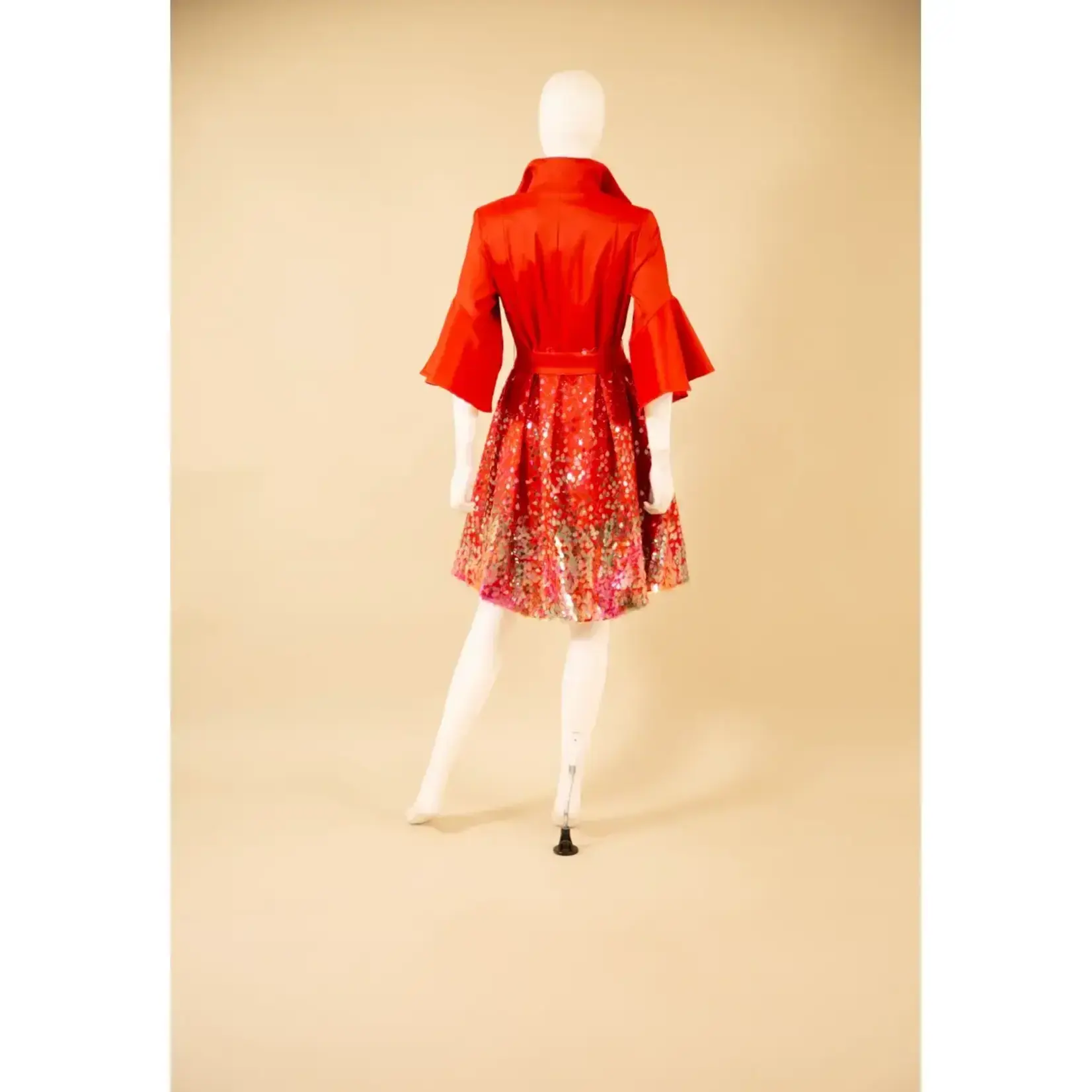 Samuel Dong Stretch Duppioni Sequin Bubble Dress Dbl Clr RustyRed