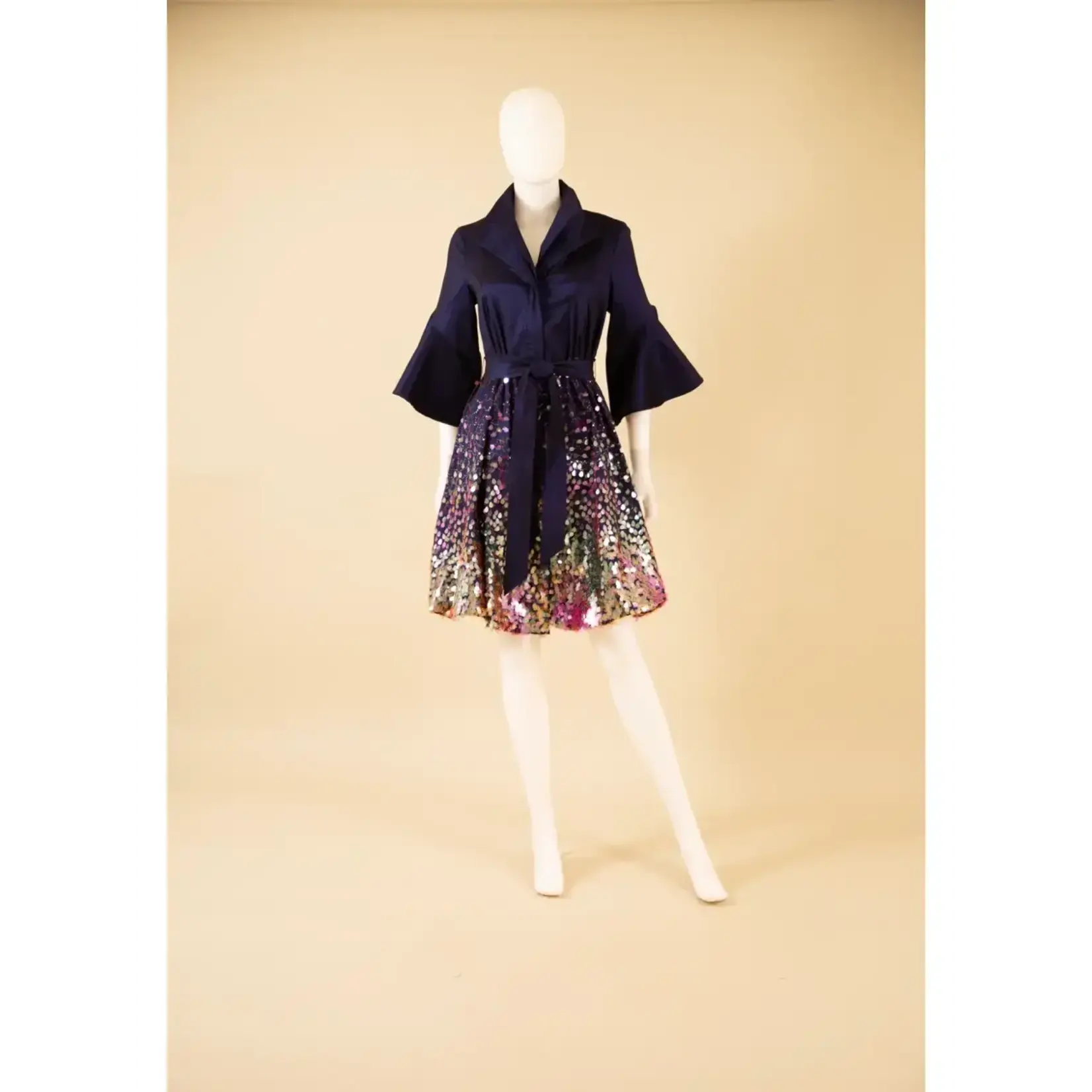 Samuel Dong Stretch Duppioni Sequin Bubble Dress Dbl Clr Midnight