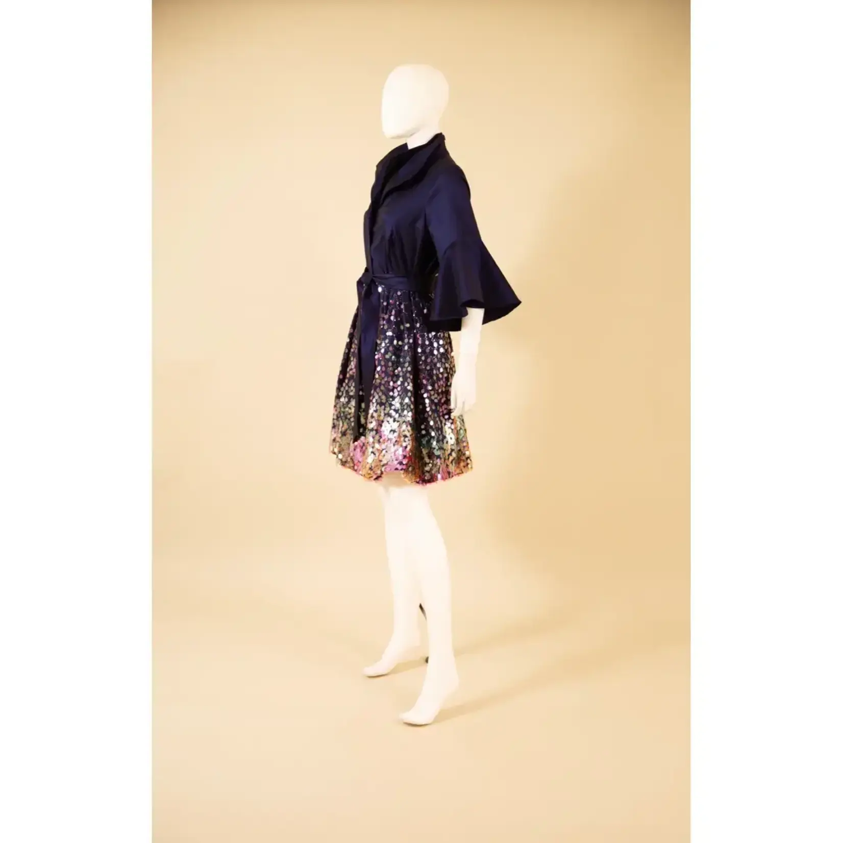 Samuel Dong Stretch Duppioni Sequin Bubble Dress Dbl Clr Midnight