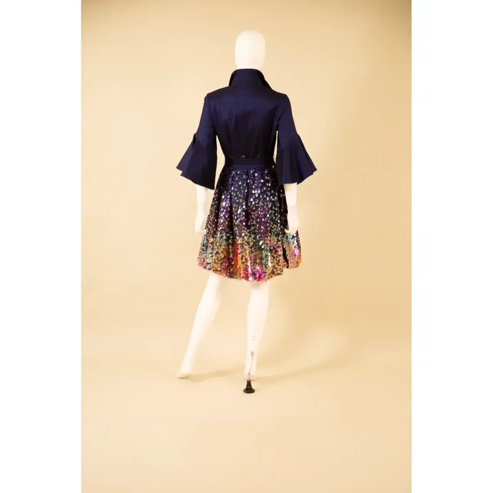 Samuel Dong Stretch Duppioni Sequin Bubble Dress Dbl Clr Midnight