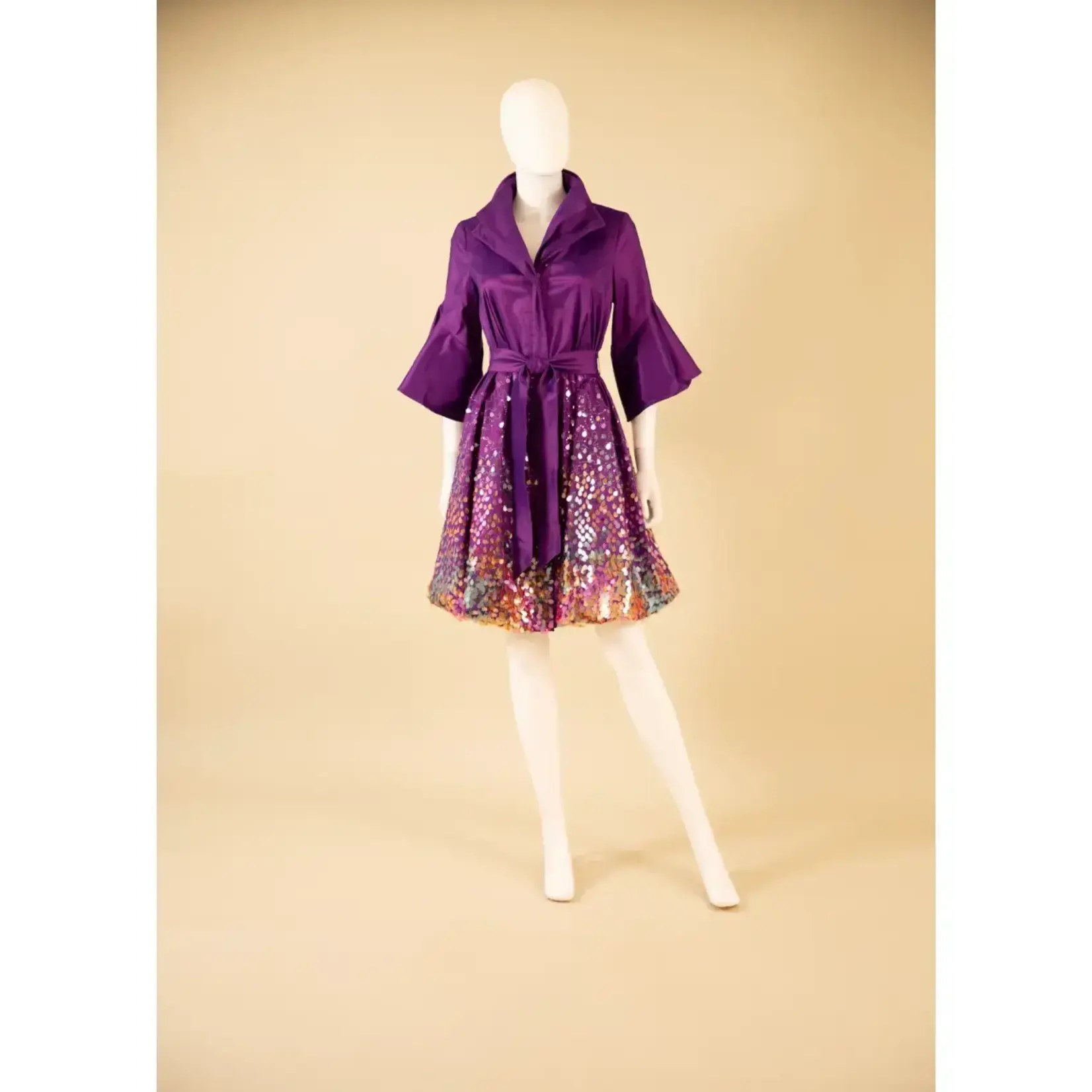 Samuel Dong Stretch Duppioni Sequin Bubble Dress Dbl Clr Violet