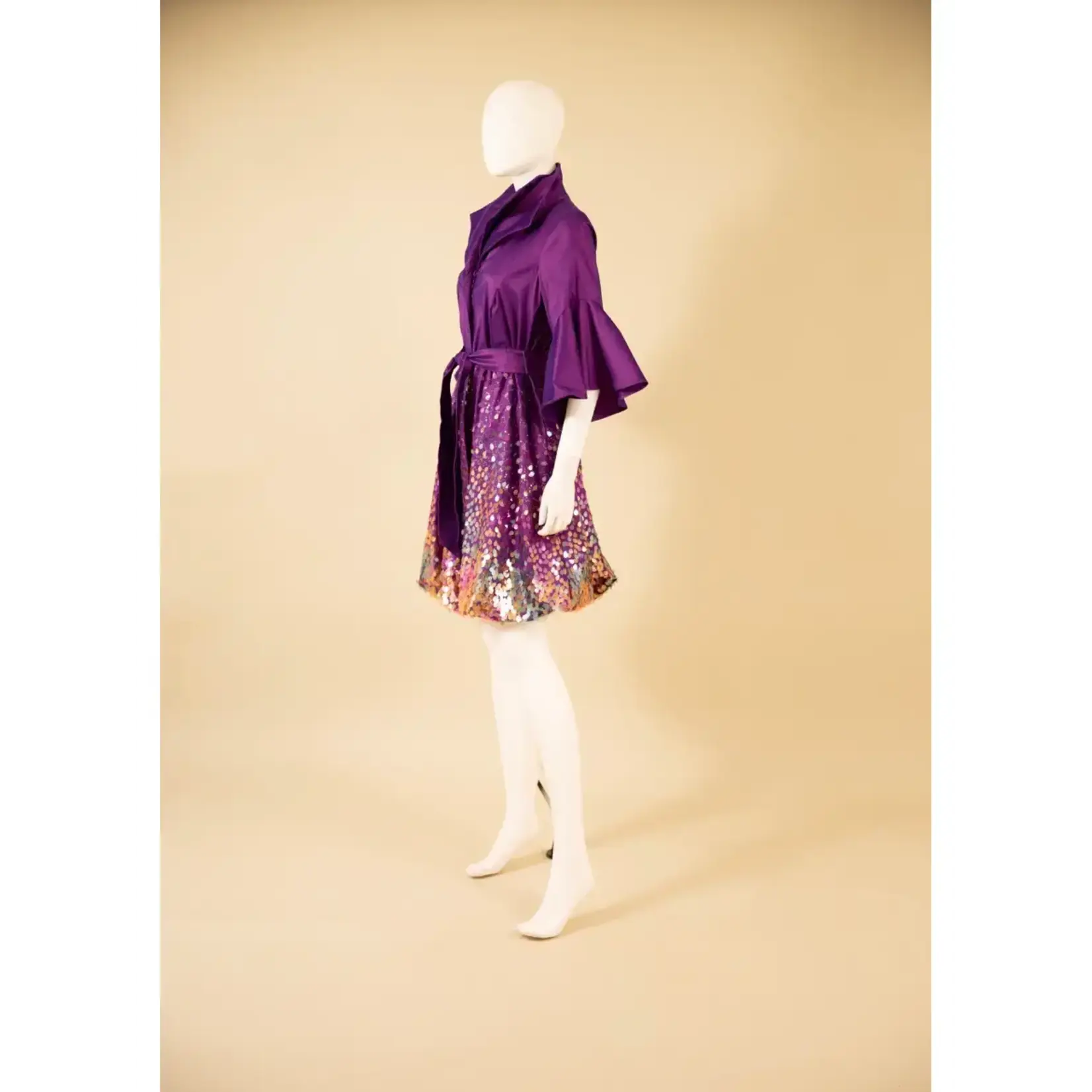 Samuel Dong Stretch Duppioni Sequin Bubble Dress Dbl Clr Violet