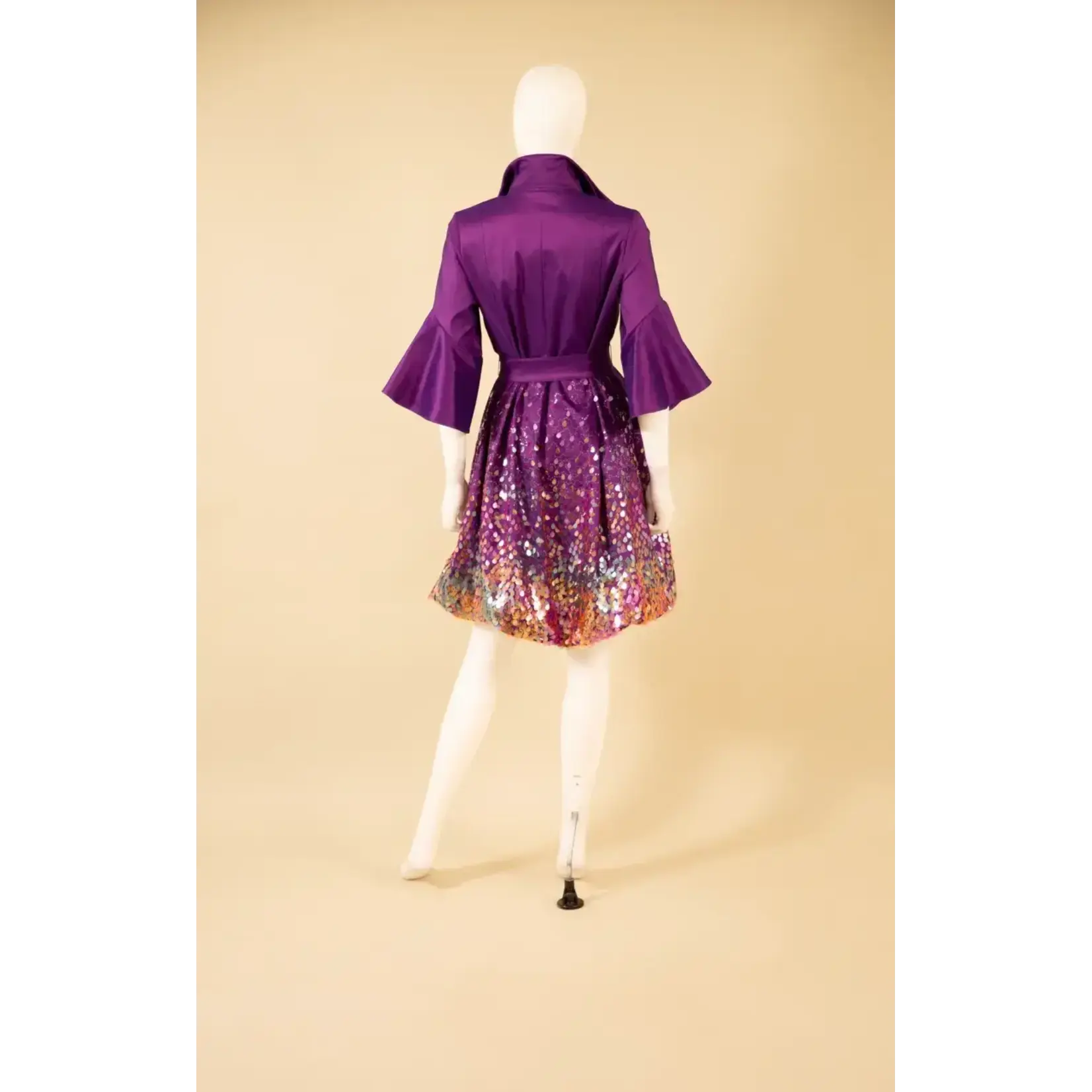 Samuel Dong Stretch Duppioni Sequin Bubble Dress Dbl Clr Violet