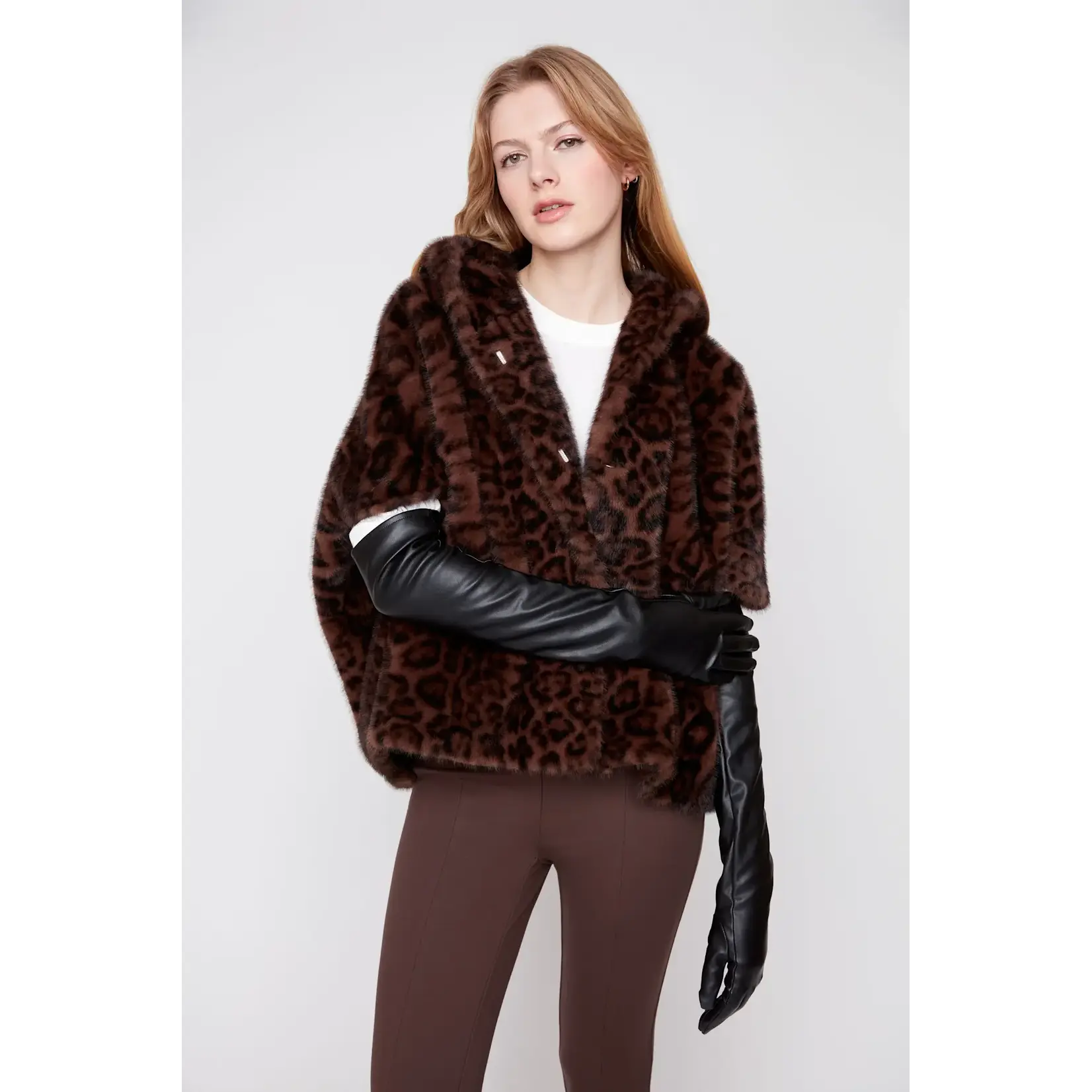 Faux Fur Leopard ShortSlv Jacket in Chestnut