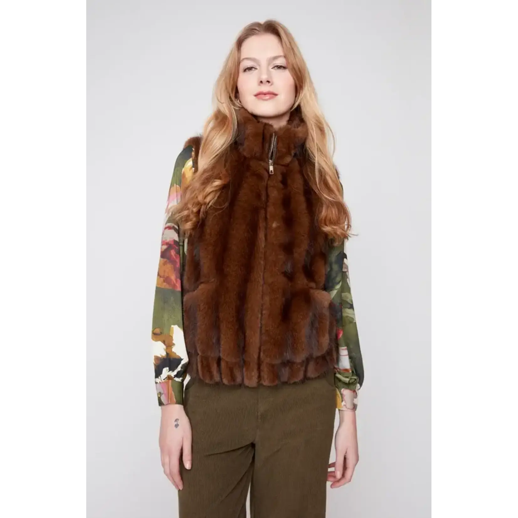 Mink Look Faux Fur Vest w/Pockets