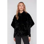 Ruched Faux Fur Poncho w/Hidden Buttons Blk
