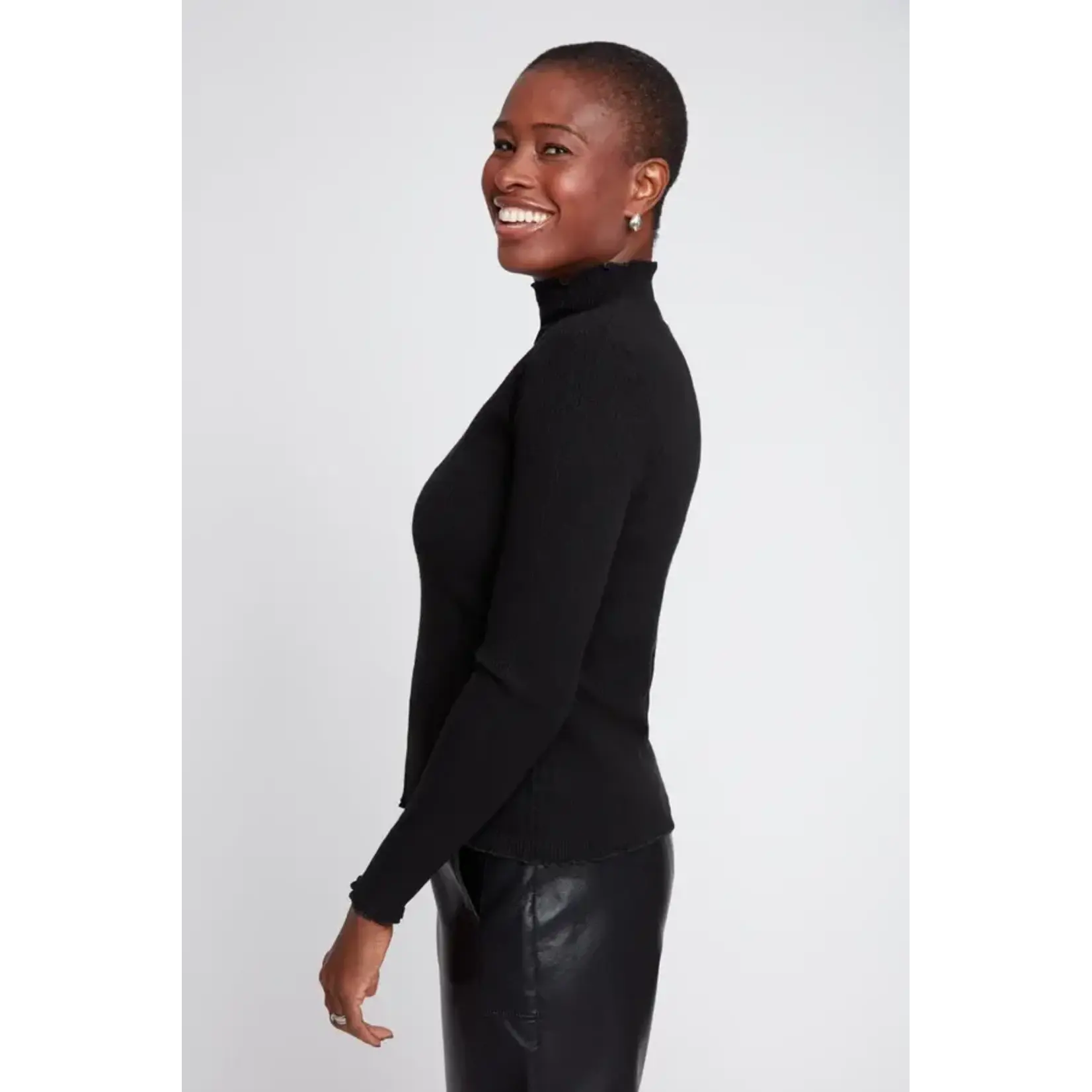 Merrow Edge Textured Knit Sweater in Black