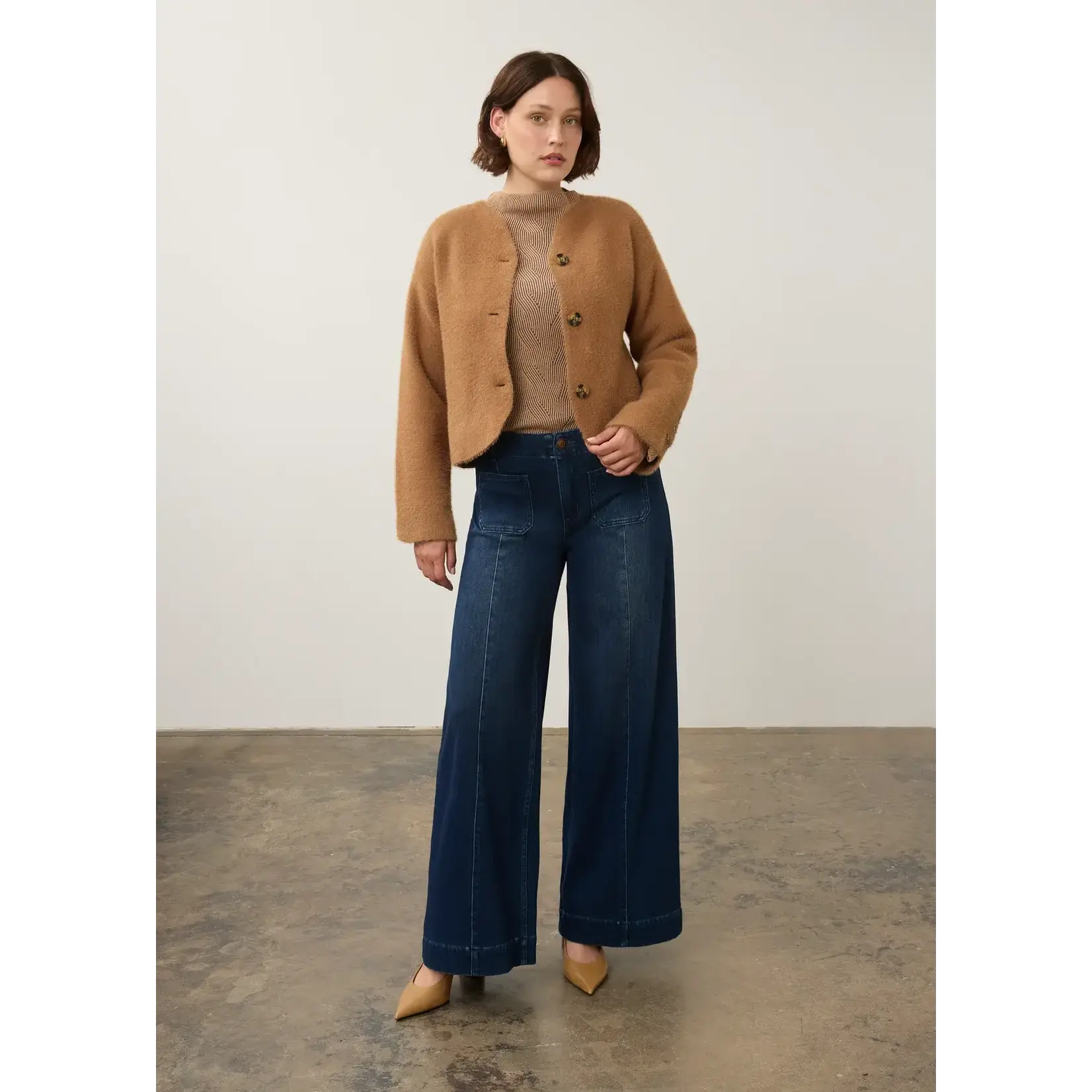 FDJ Collarless Knit Jacket in Camel