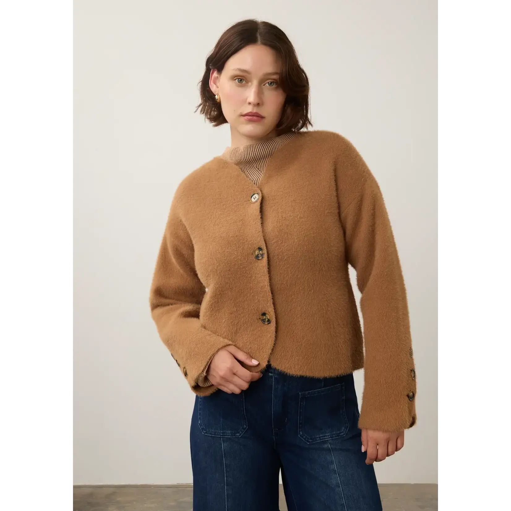 FDJ Collarless Knit Jacket in Camel