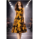 Samuel Dong Brocade Dress w/Zpr, Pocket Blk/Mustard