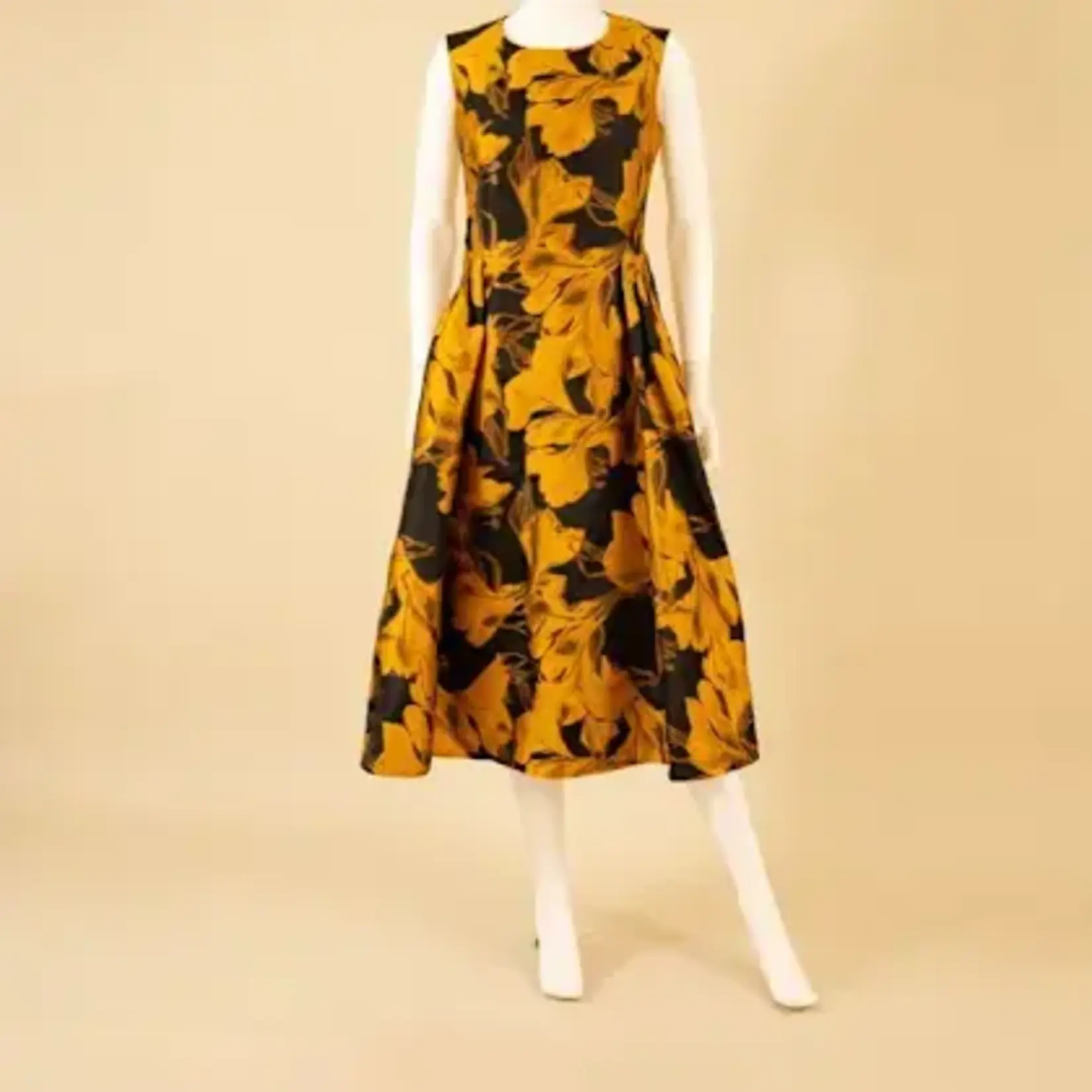 Samuel Dong Brocade Dress w/Zpr, Pocket Blk/Mustard
