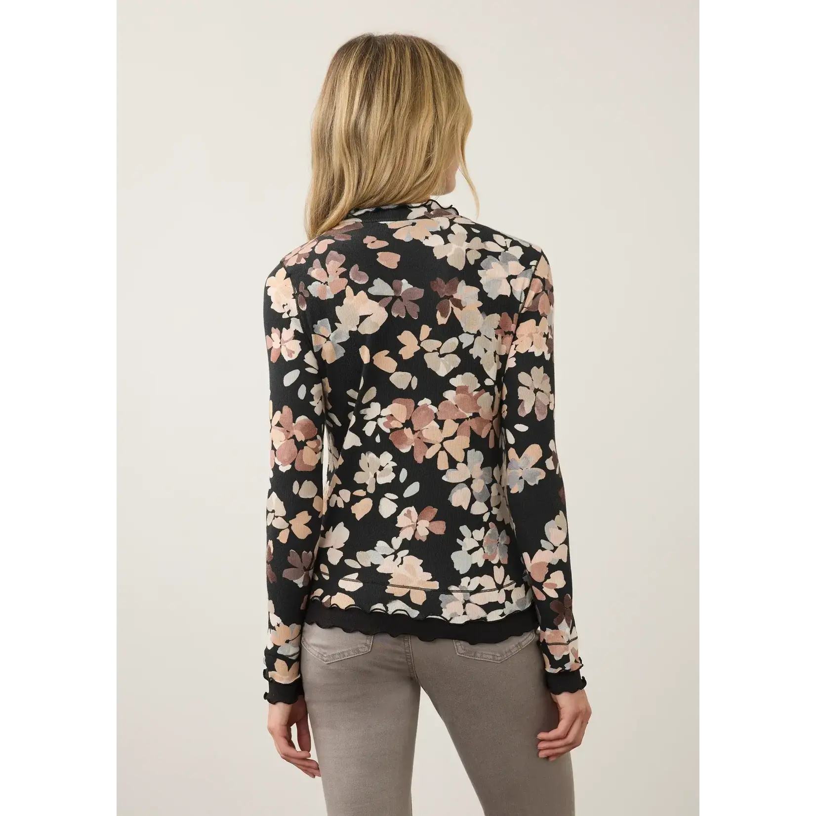 FDJ Mock Neck Ruffle Trim Top in Neutral Floral