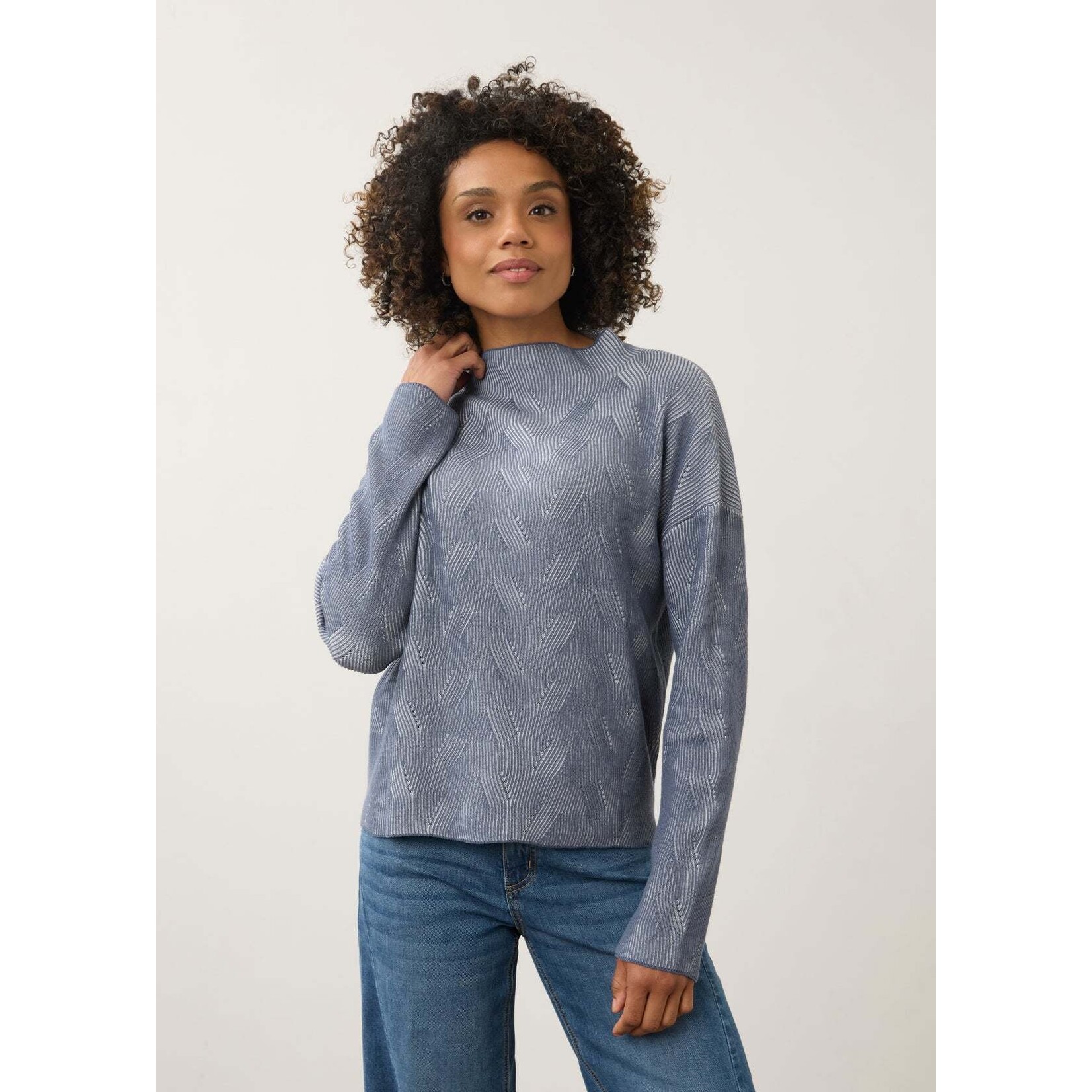 FDJ Long Sleeve Funnel Neck Sweater in Storm Cloud-Light Gray