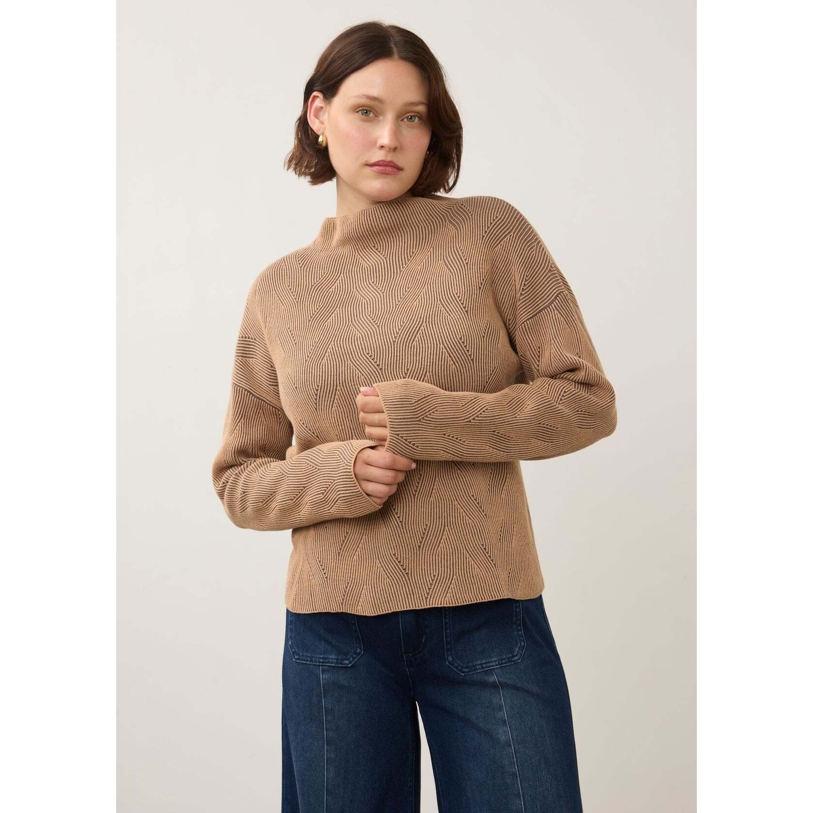 FDJ Long Sleeve Funnel Neck Sweater in Tan/Stone/Gray