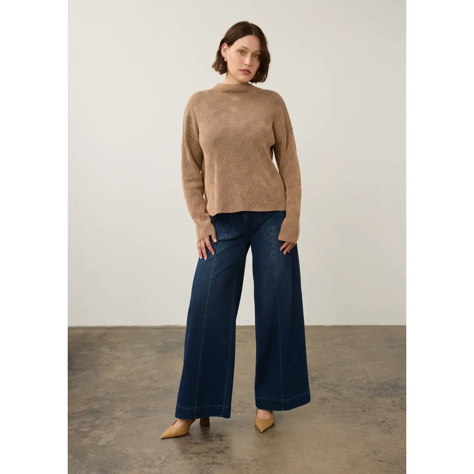 FDJ Long Sleeve Funnel Neck Sweater in Tan/Stone/Gray
